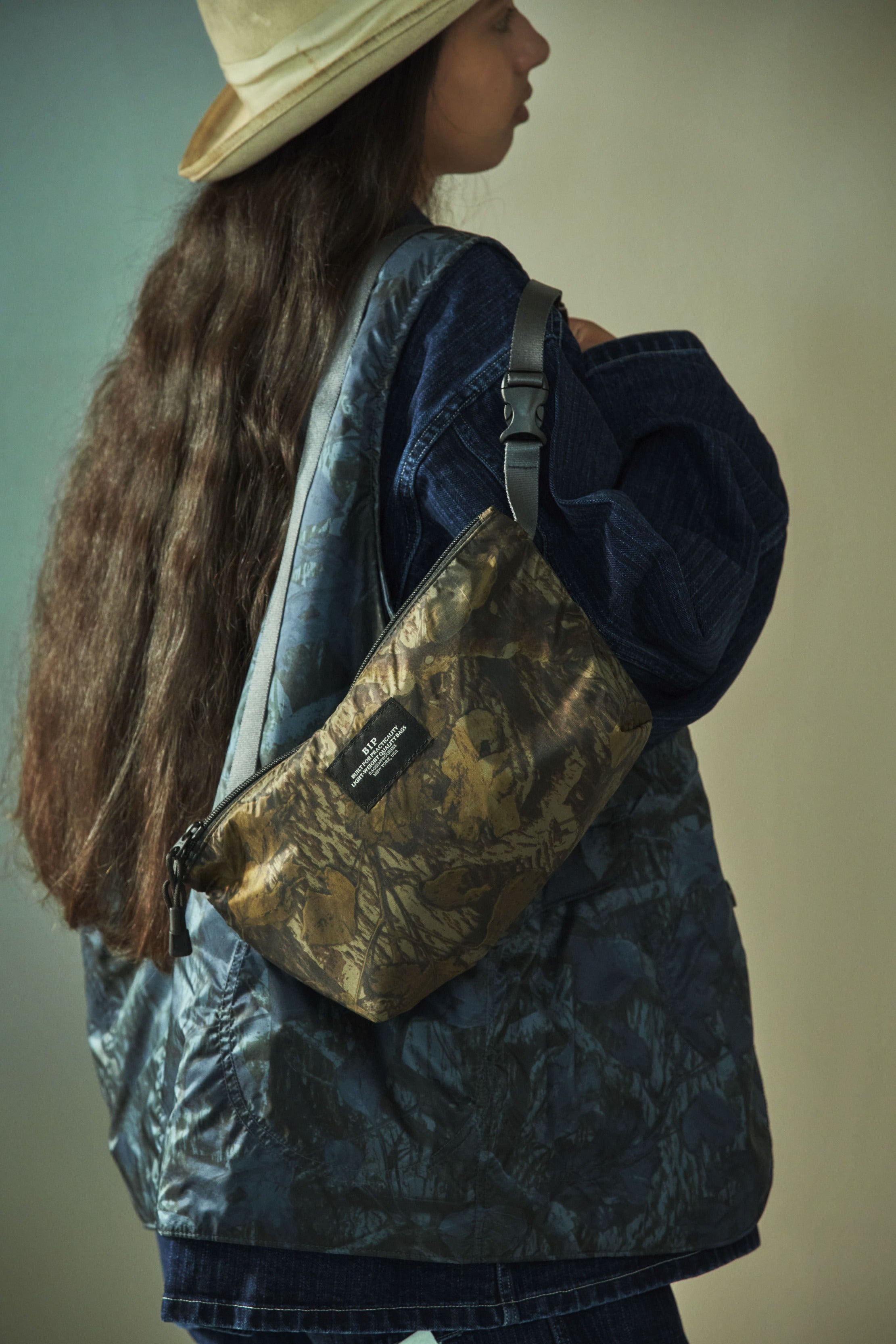 JP510-NC1 BAGSINPROGRESS x Post O'Alls FANNYPACK CROSSBODY : nylon forest camo brown jungle