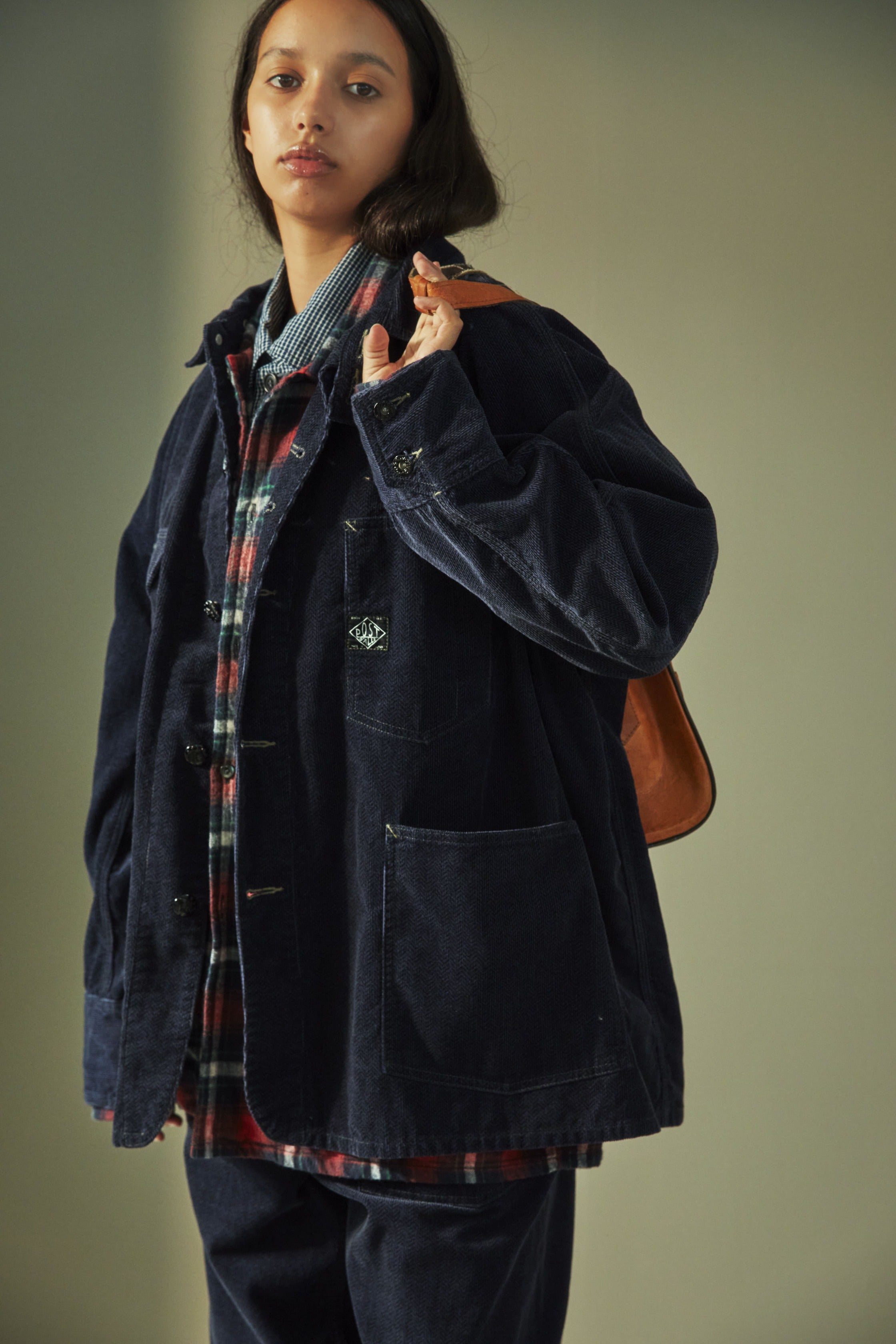 #1102-HCN Engineers' Jacket : herringbone print corduroy navy