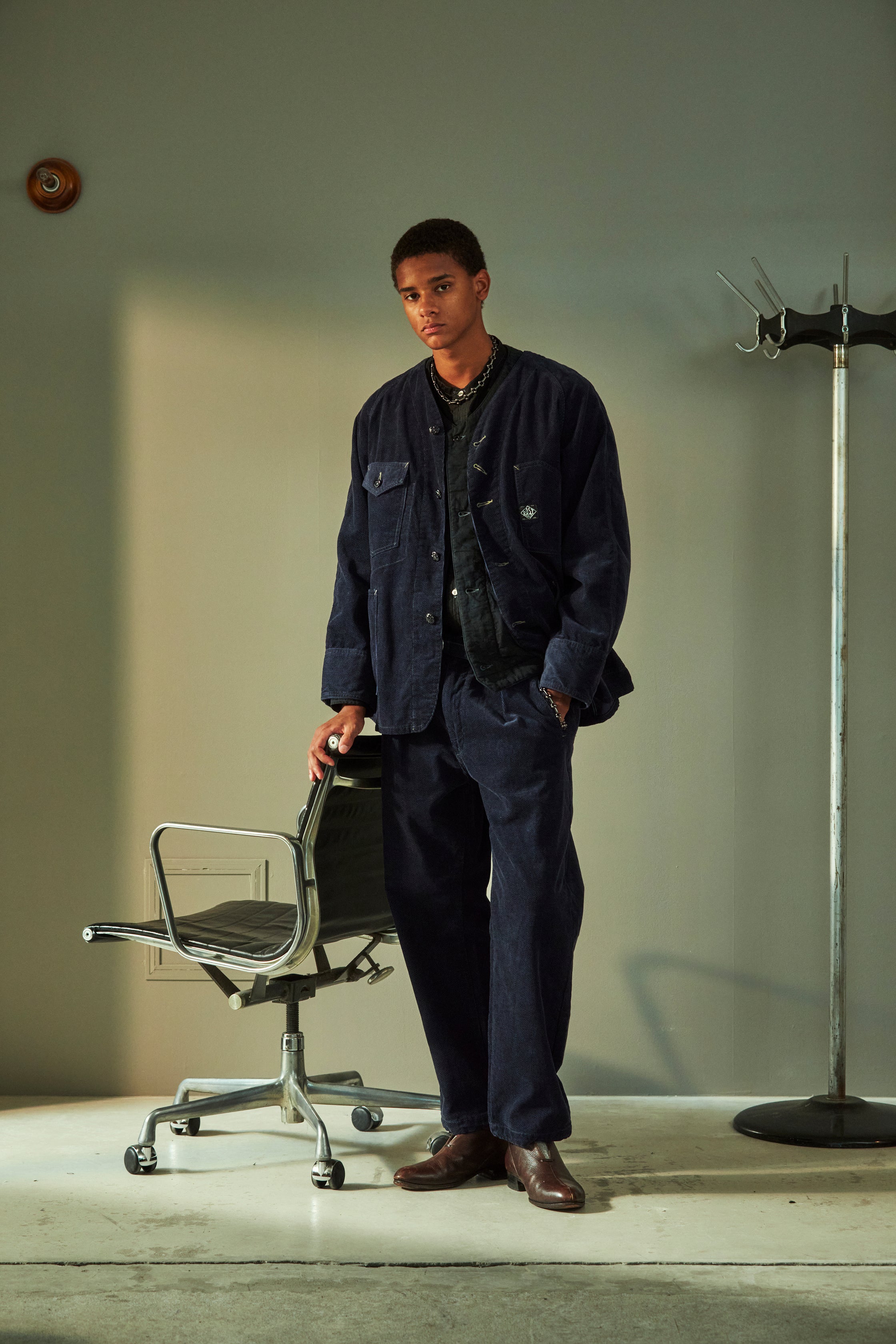 #1102DV-HCN Engineers' Jacket DV : herringbone print corduroy navy