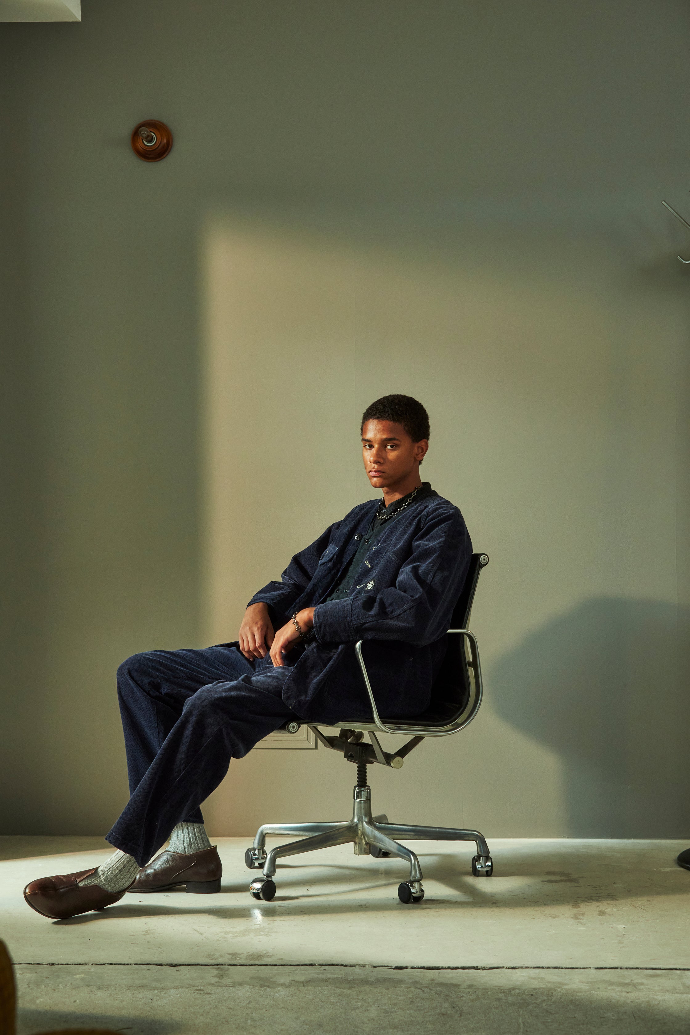#1102DV-HCN Engineers' Jacket DV : herringbone print corduroy navy