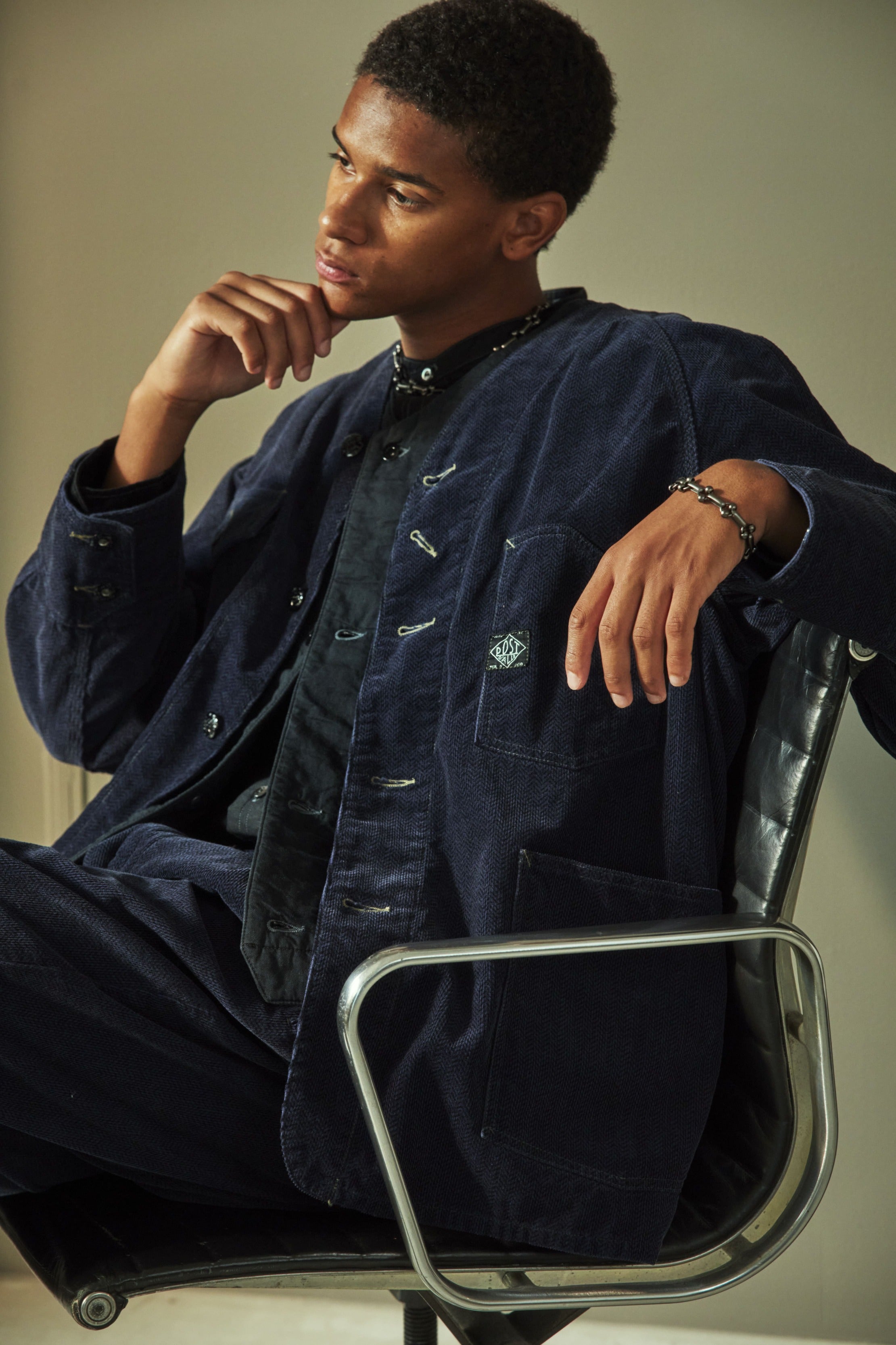 #1102DV-HCN Engineers' Jacket DV : herringbone print corduroy navy
