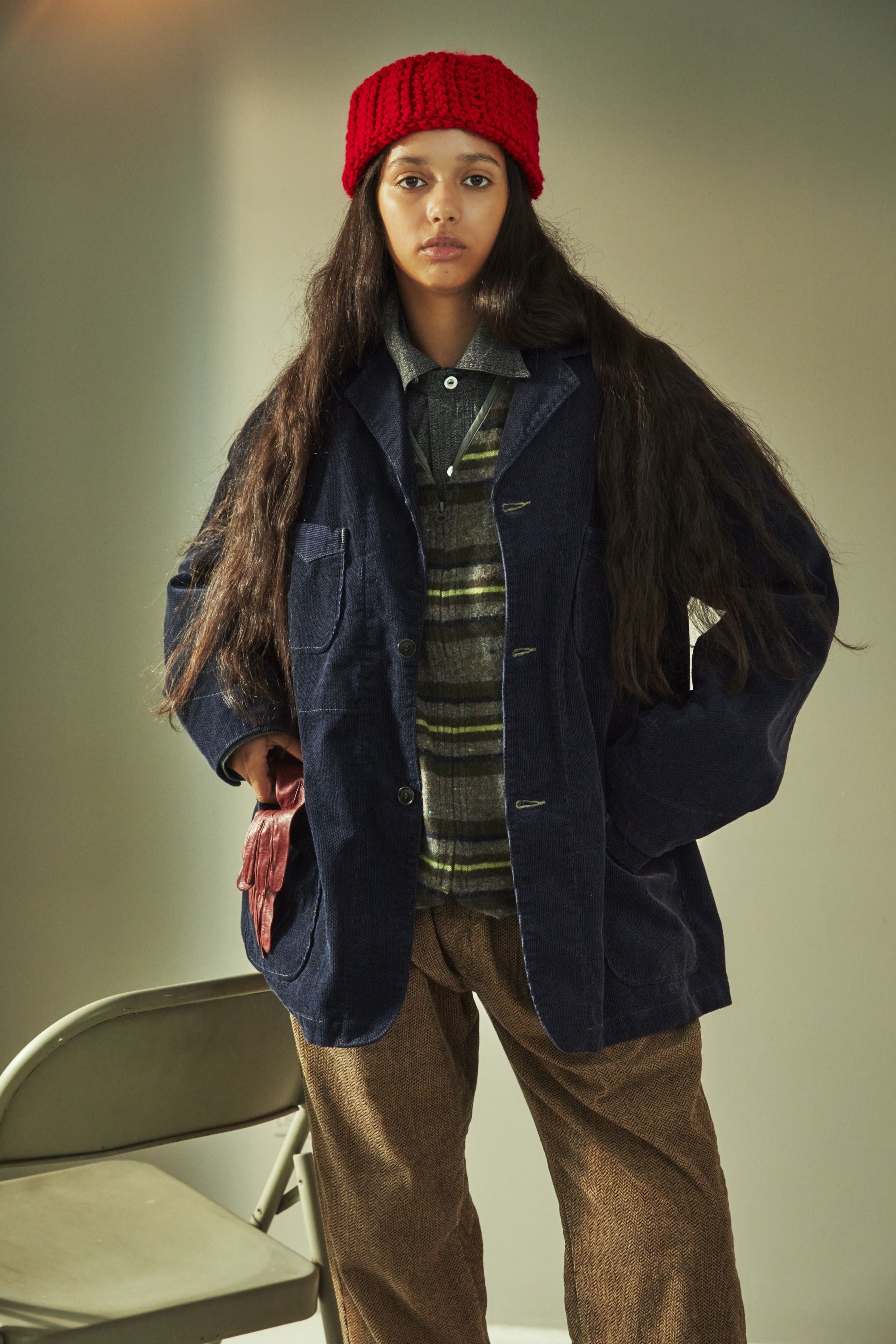 #3116B-HCN OK Rider 5 : herringbone print corduroy navy