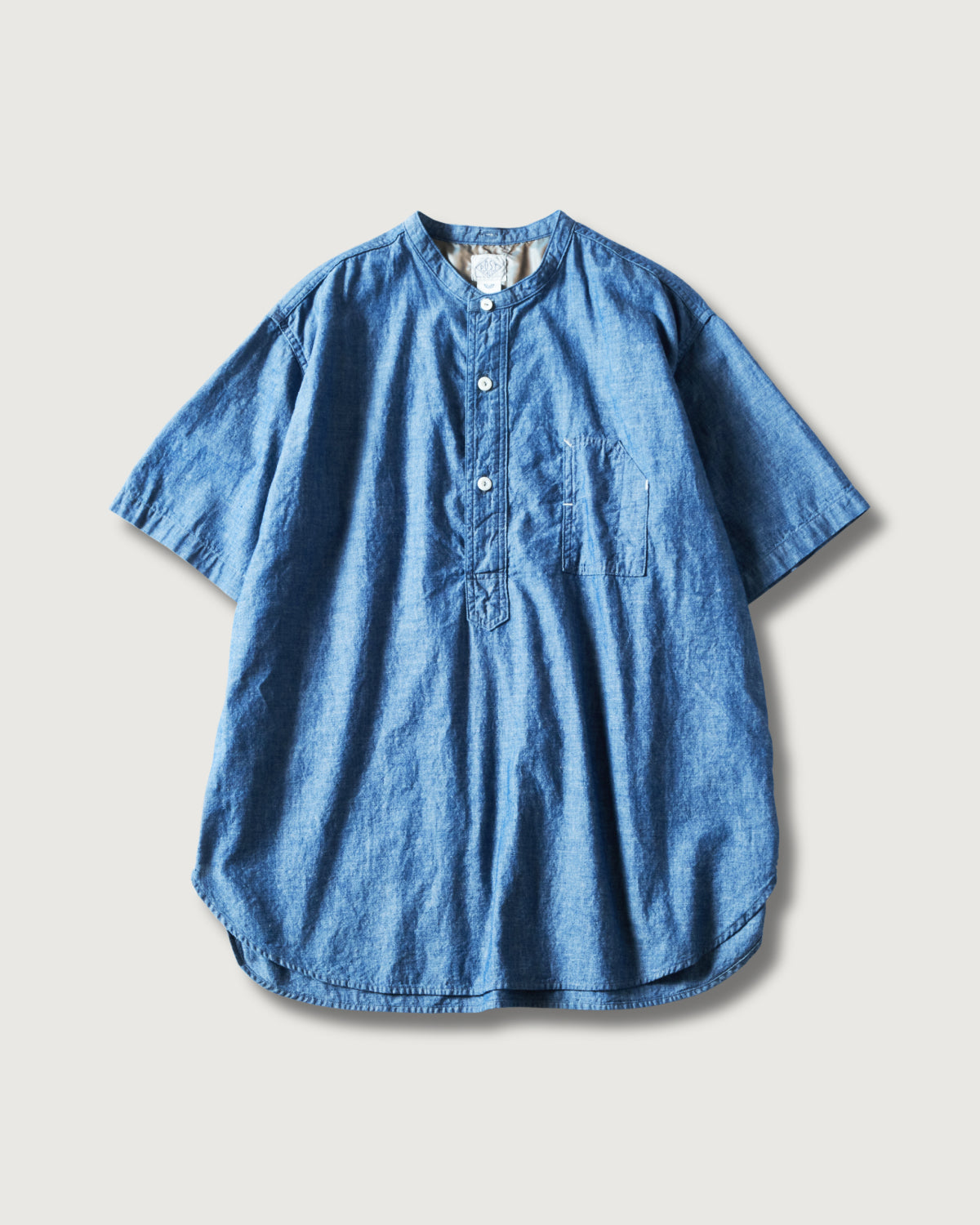 #1203S-CC Band Collar Shirt S/S : classic chambray indigo