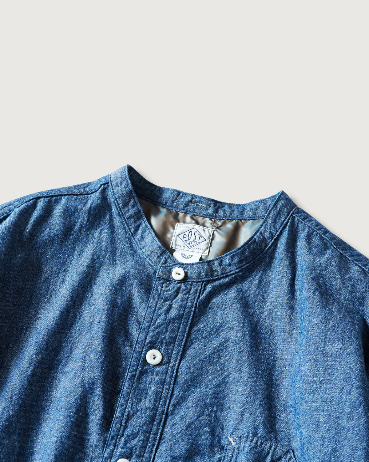 #1203S-CC Band Collar Shirt S/S : classic chambray indigo