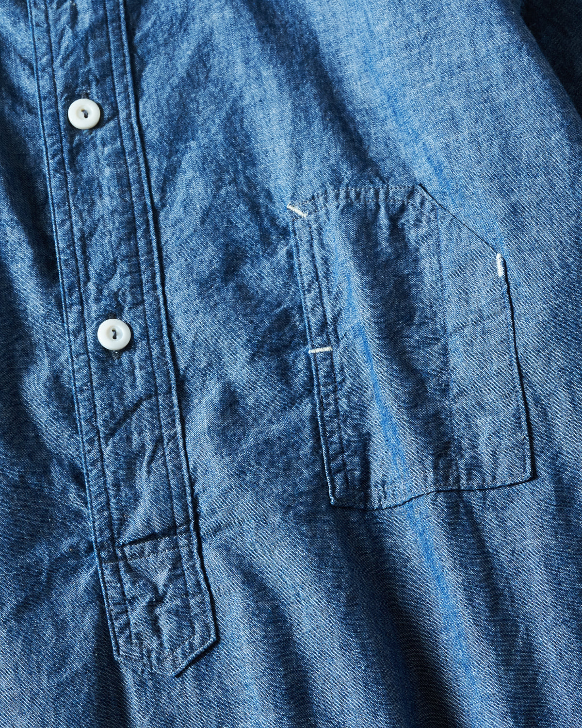 #1203S-CC Band Collar Shirt S/S : classic chambray indigo