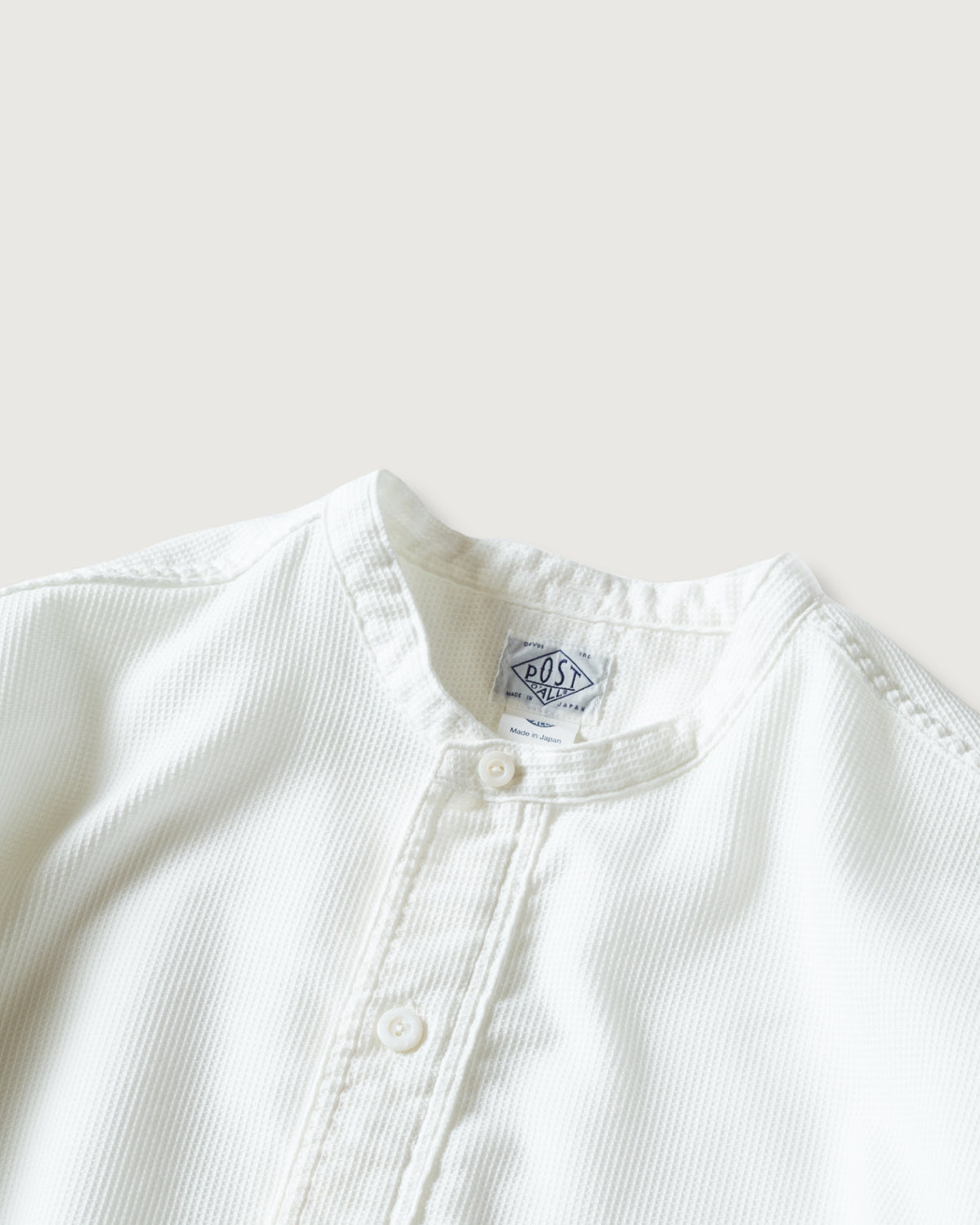 #1203S-PCW Band Collar Shirt S/S : PC waffle white