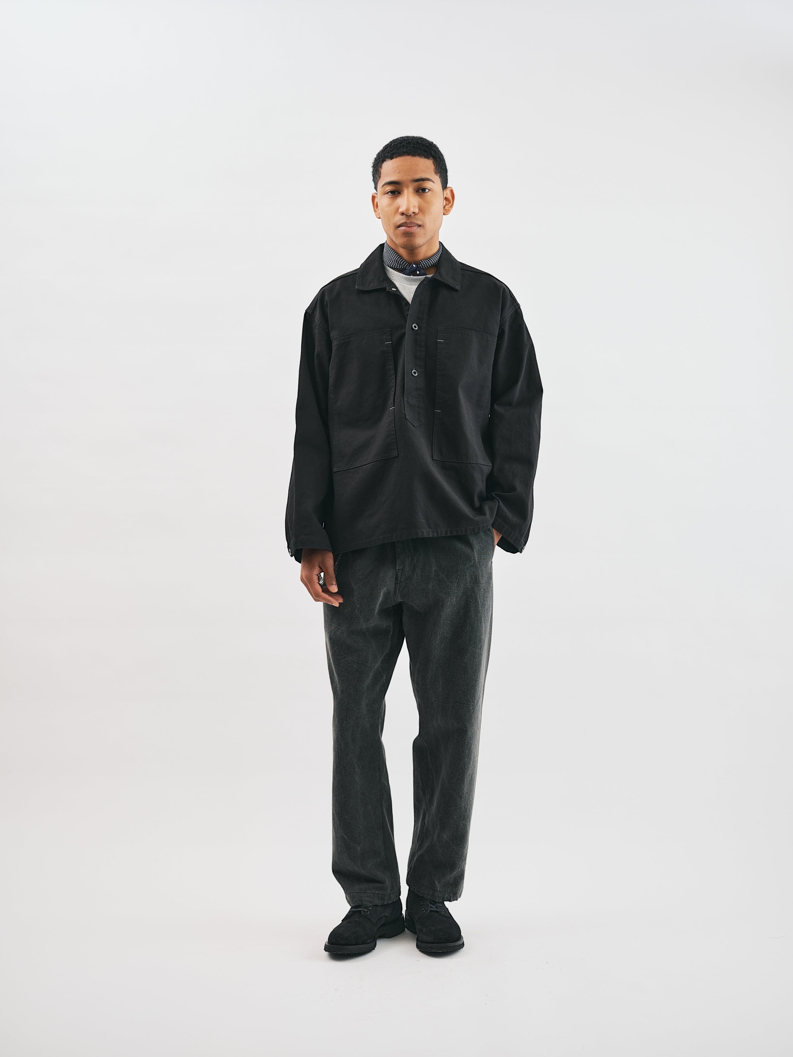 #1204-CSB ARMY Shirt : cotton serge black