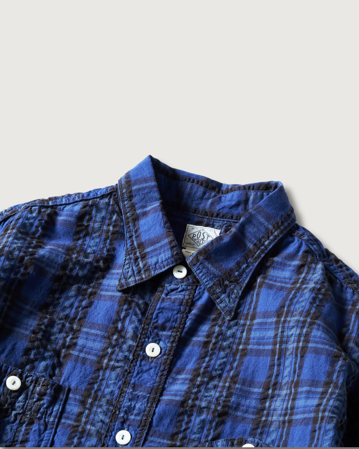 #1206S-SSB No.6 Shirt S/S : seersucker blue plaid