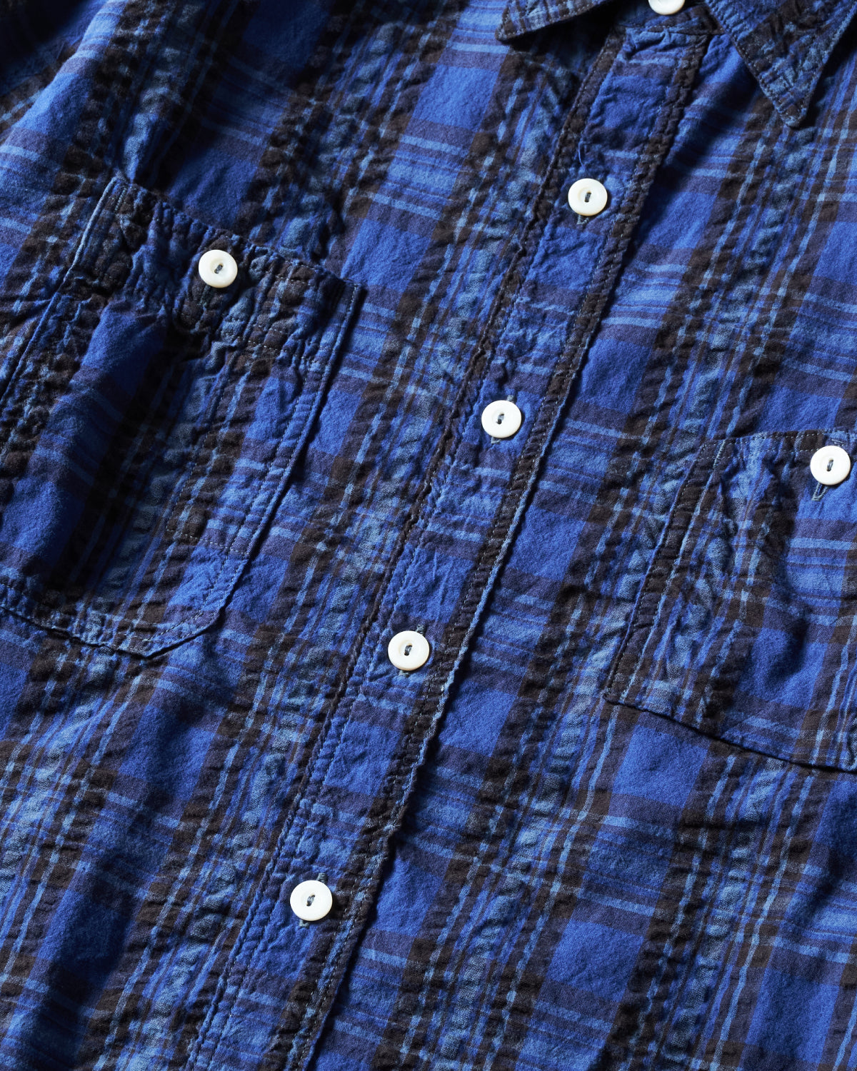 #1206S-SSB No.6 Shirt S/S : seersucker blue plaid