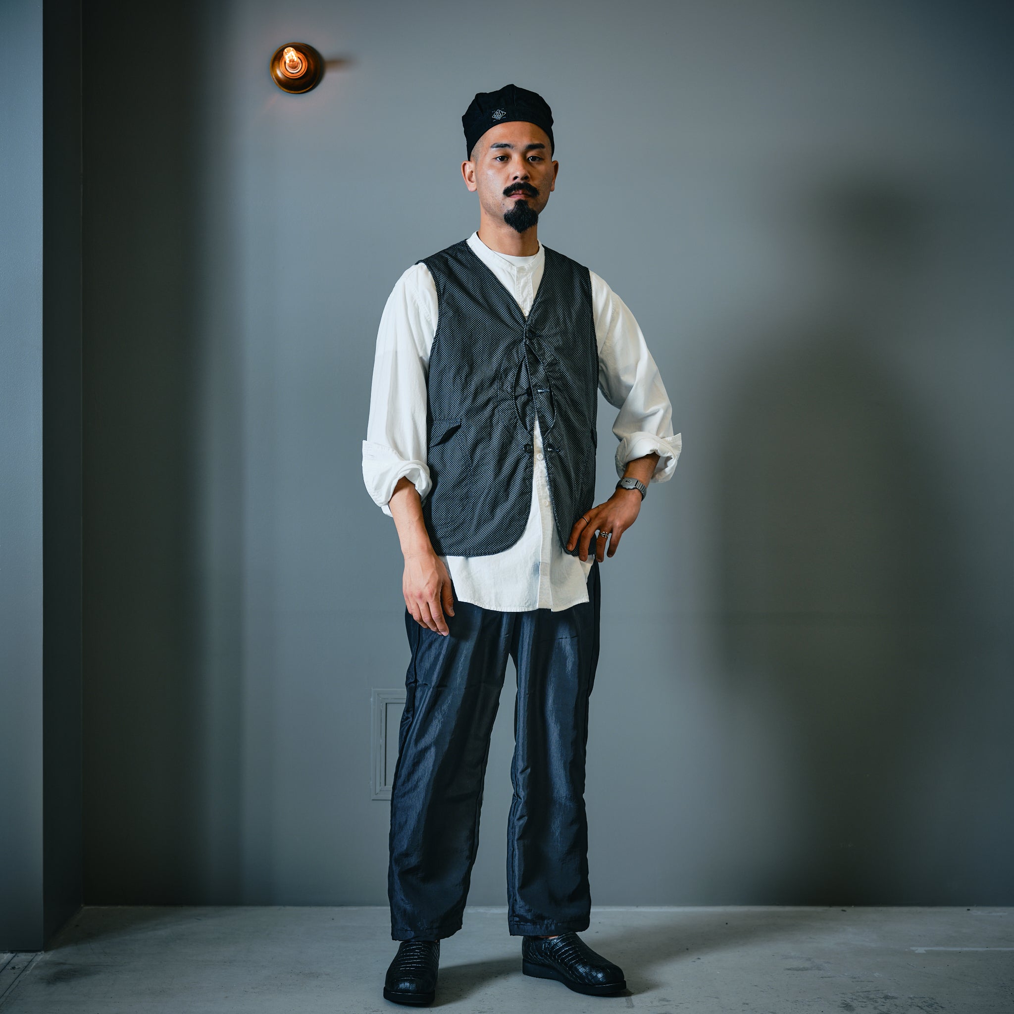 #1203C-WC Band Collar Shirt MV : classic chambray white