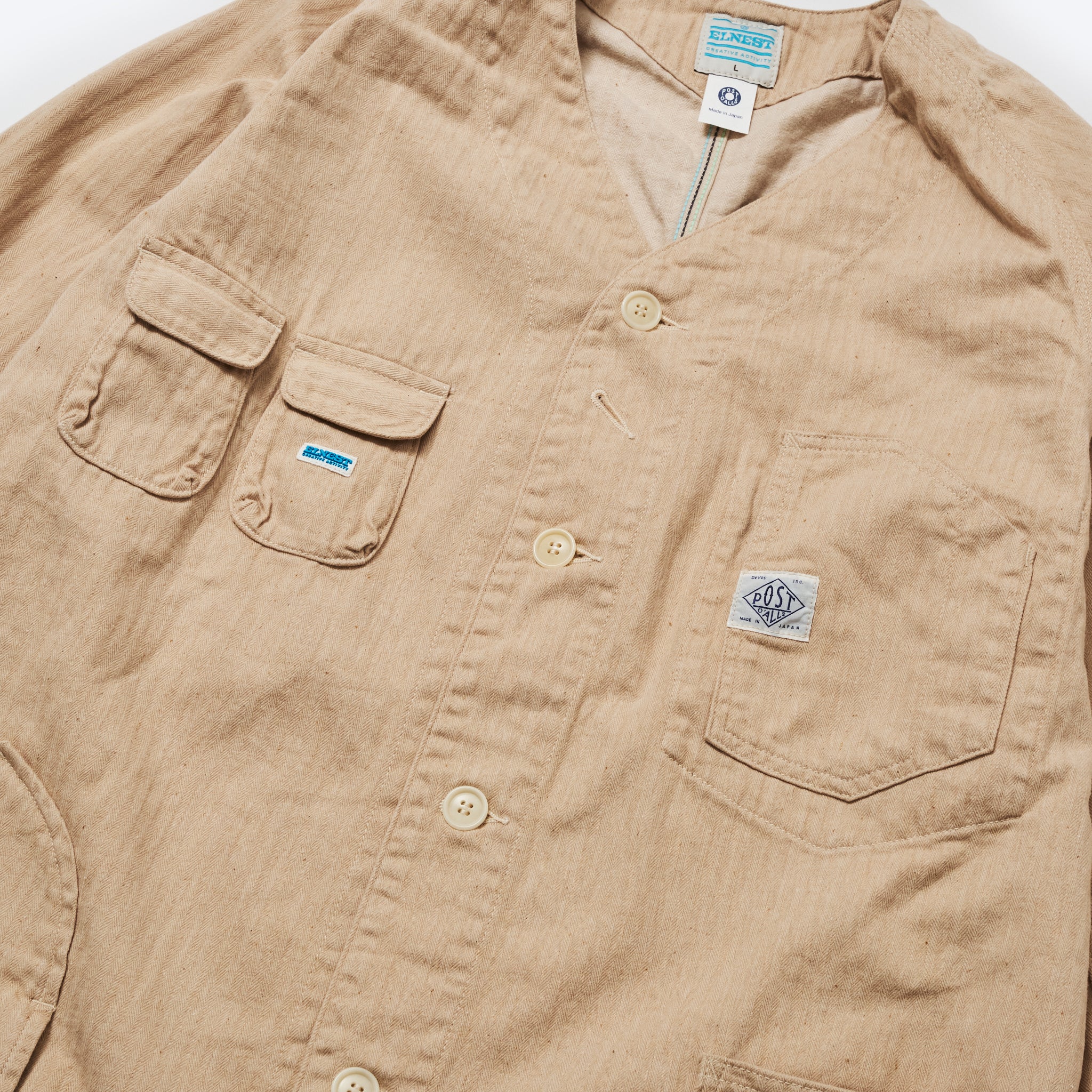 EP01-CHN ELNEST x Post O'Alls Coverall Jacket:cotton herringbone natural