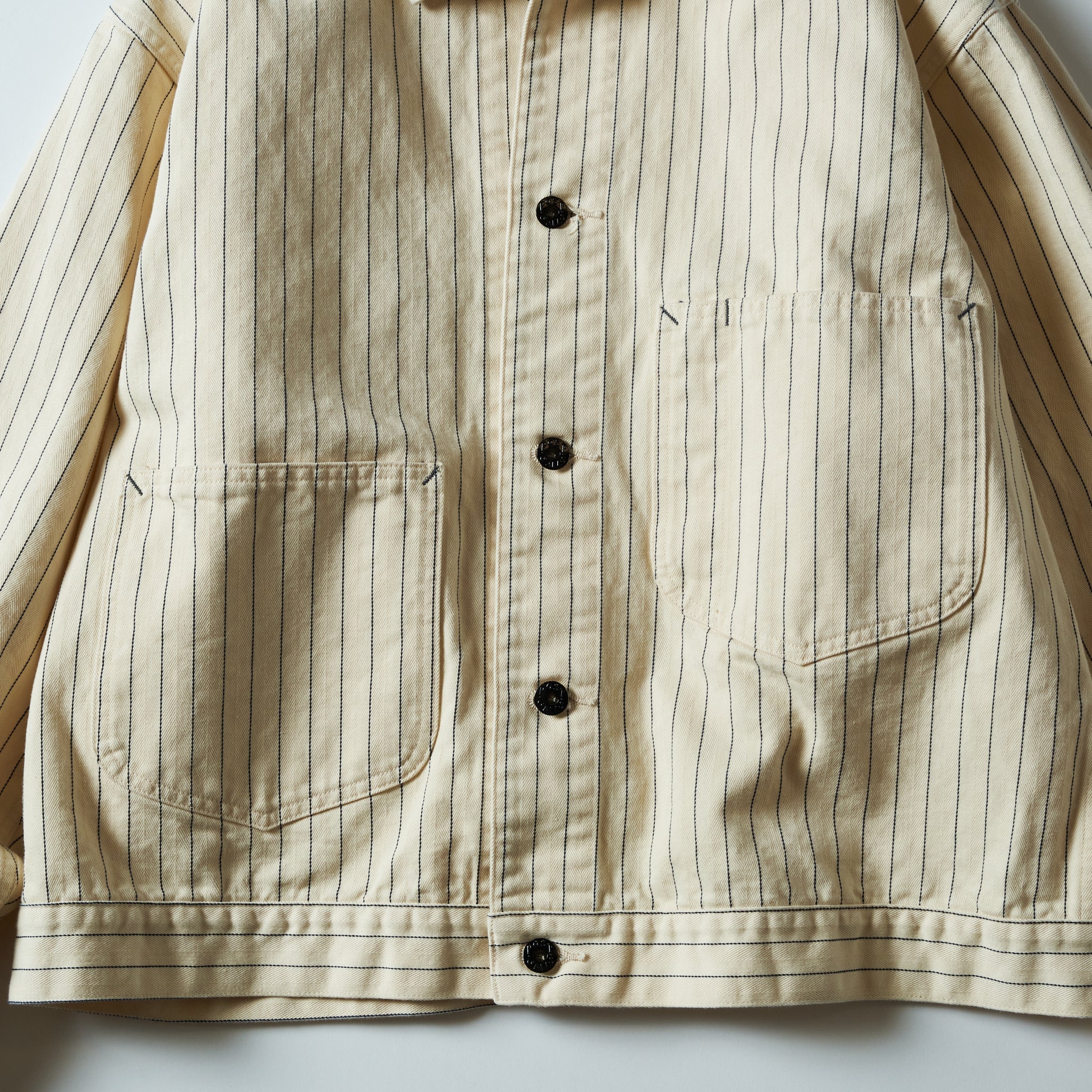 #1110R-HBS Mechanic Blouse 2 : HBT stripe natural
