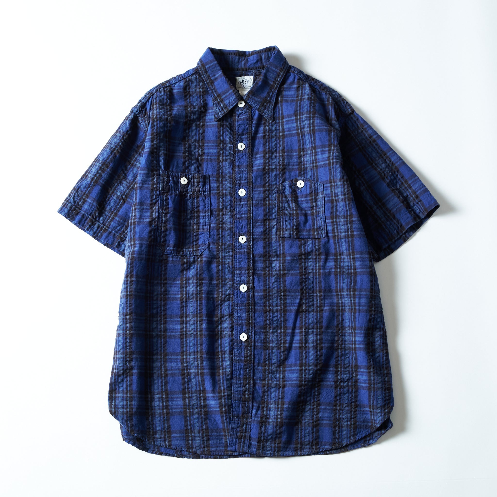 #1206S-SSB No.6 Shirt S/S : seersucker blue plaid