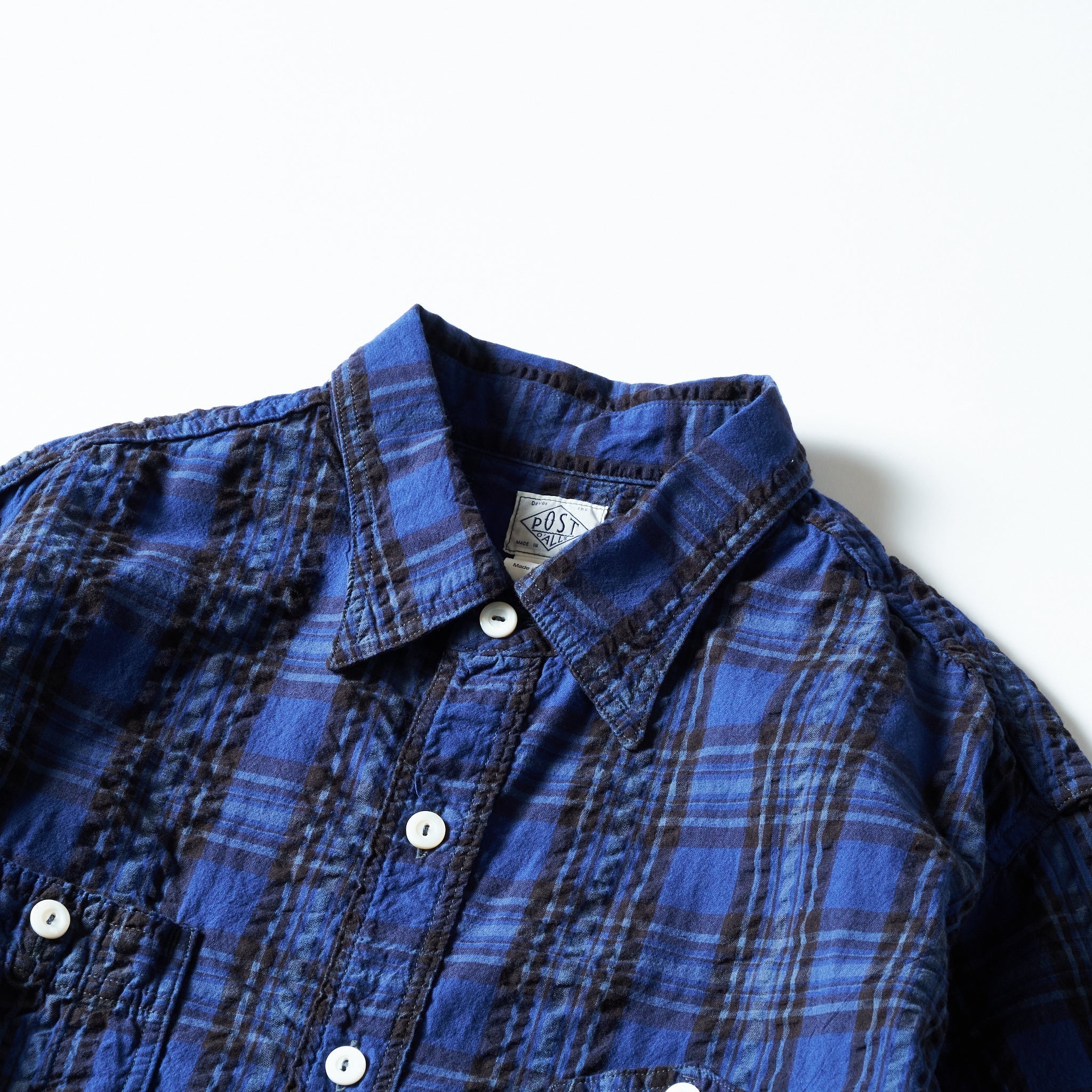 #1206S-SSB No.6 Shirt S/S : seersucker blue plaid