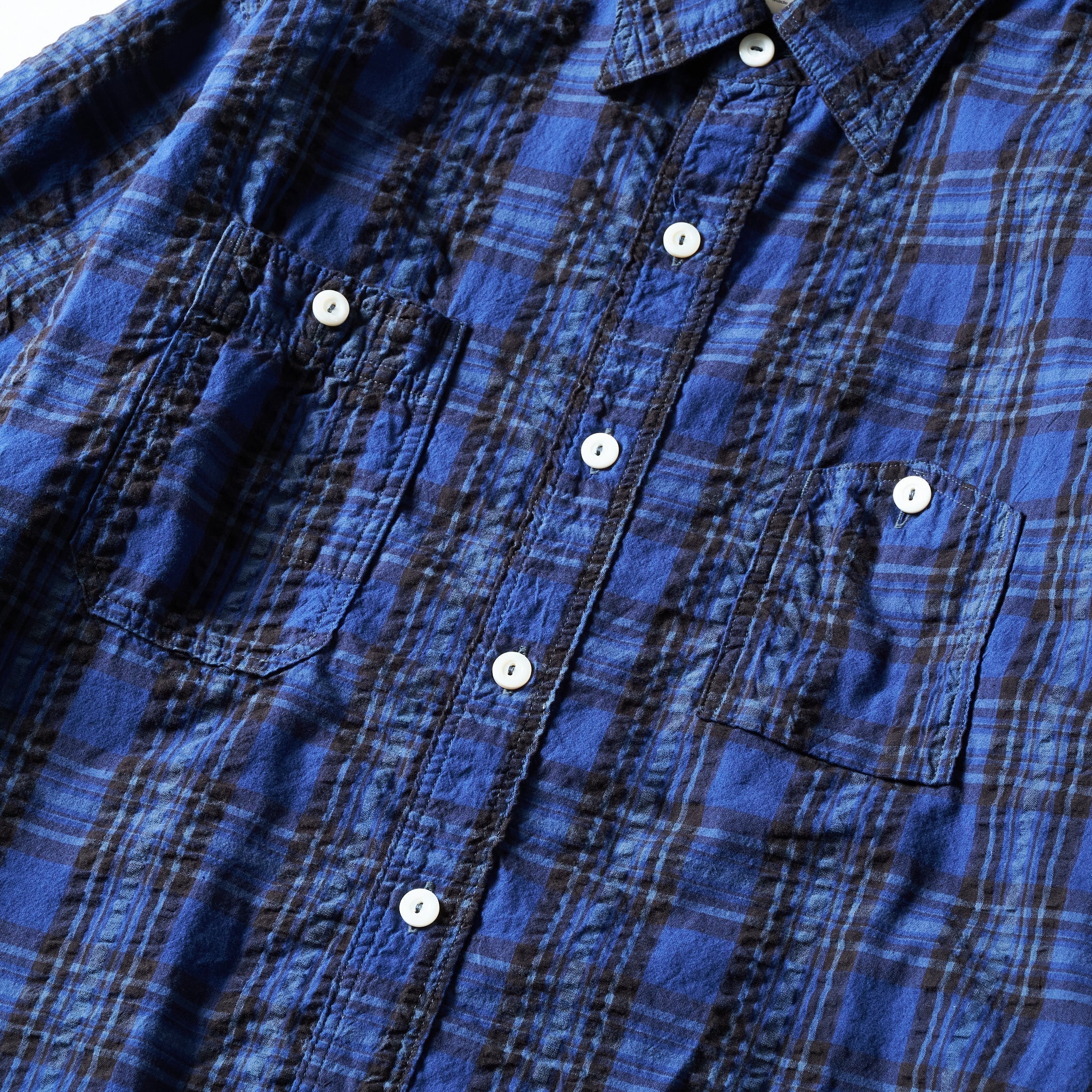 #1206S-SSB No.6 Shirt S/S : seersucker blue plaid