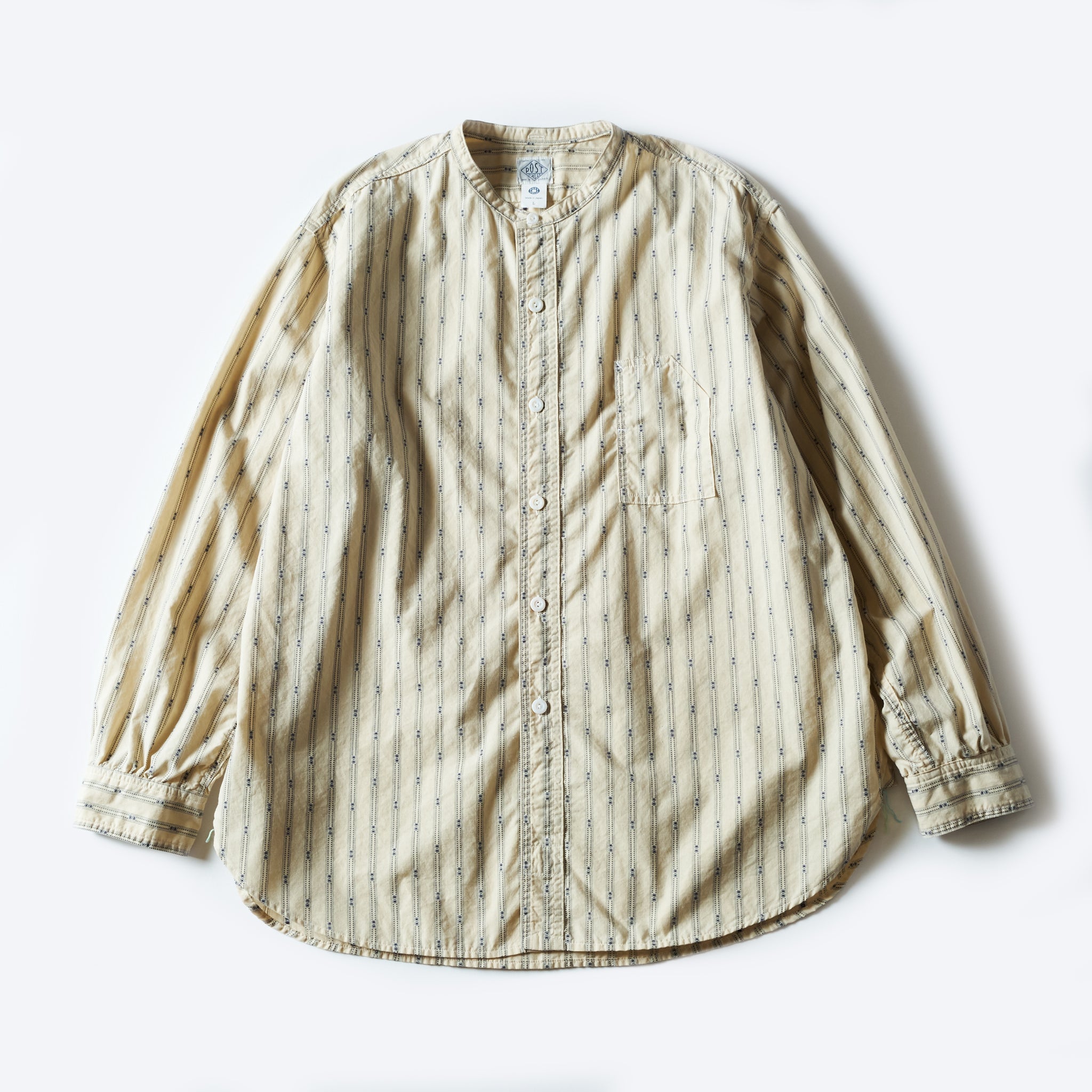 #1203C-SSN Band Collar Shirt MV : stripe shirting natural