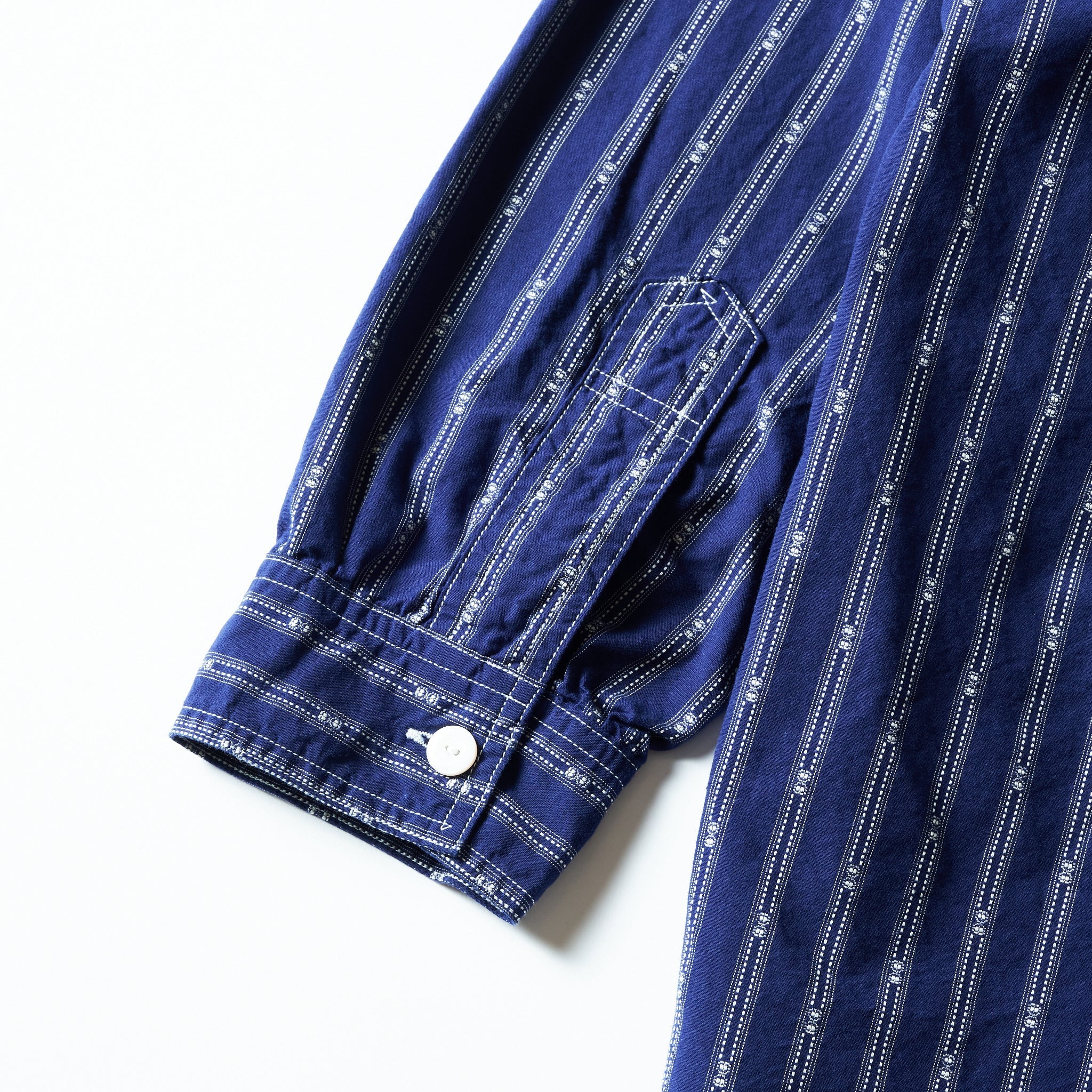 #1203C-SSI Band Collar Shirt MV : stripe shirting indigo
