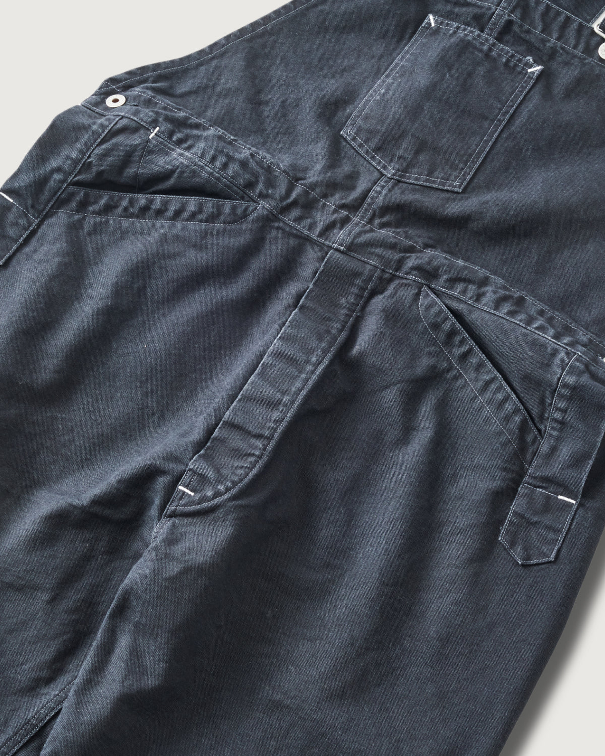 #3401-PCB POST 46 Overalls : pigment dyed canvas washed black