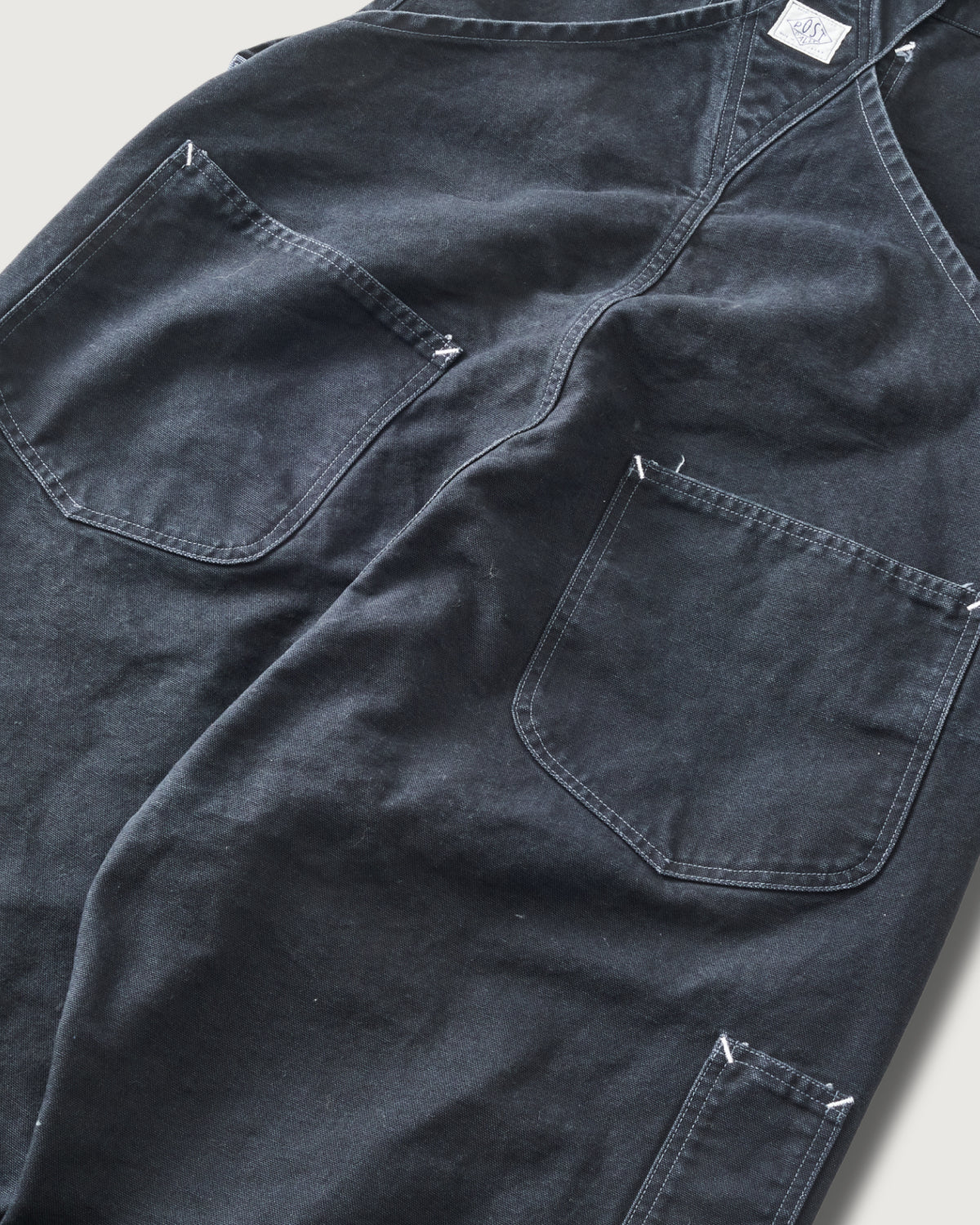 #3401-PCB POST 46 Overalls : pigment dyed canvas washed black