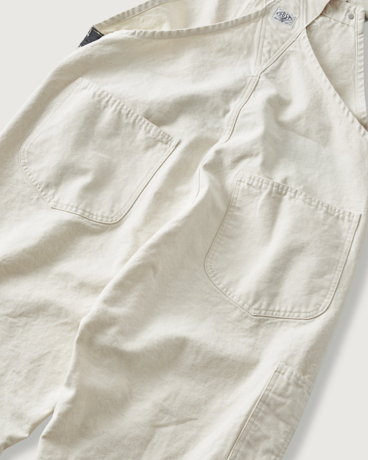 #3401-PCN POST 46 Overalls : pigment dyed canvas washed natural
