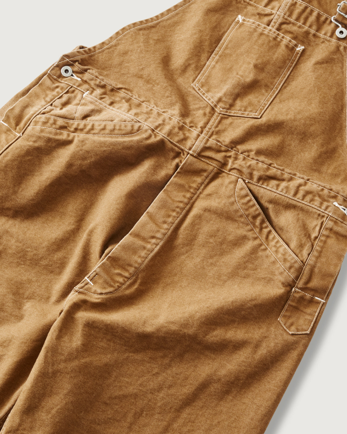 #3401-PCR POST 46 Overalls : pigment dyed canvas washed brown