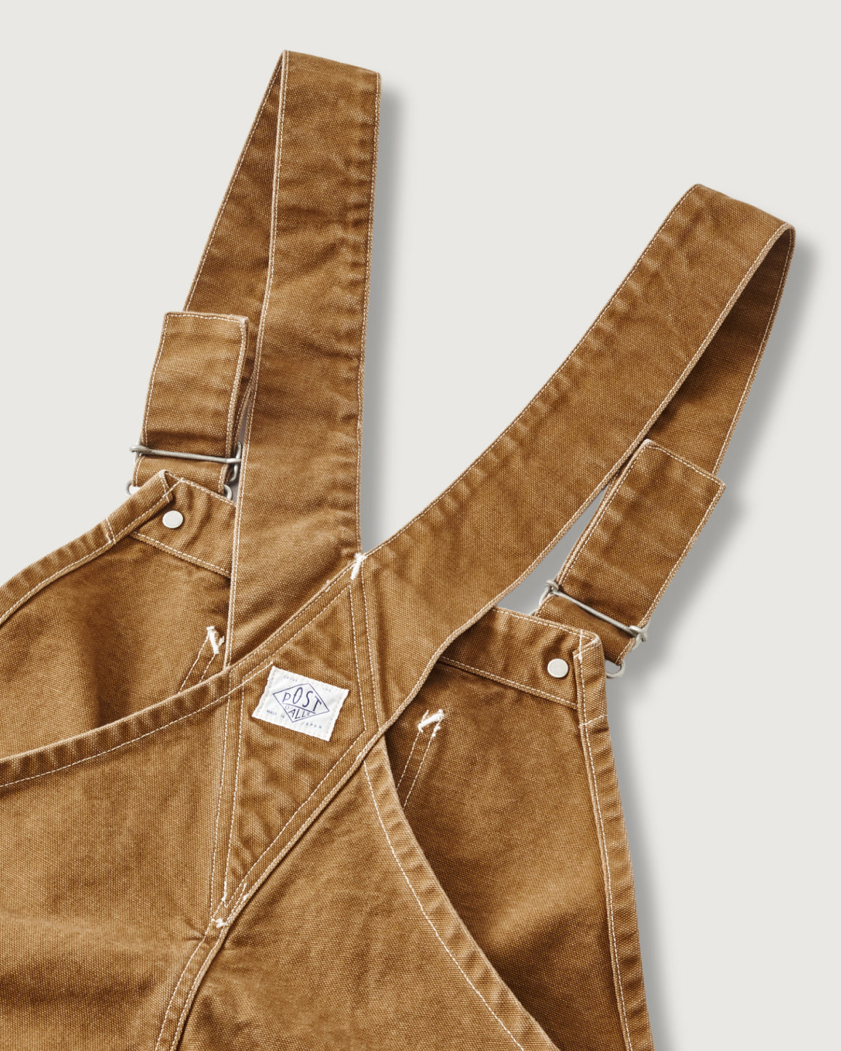 #3401-PCR POST 46 Overalls : pigment dyed canvas washed brown