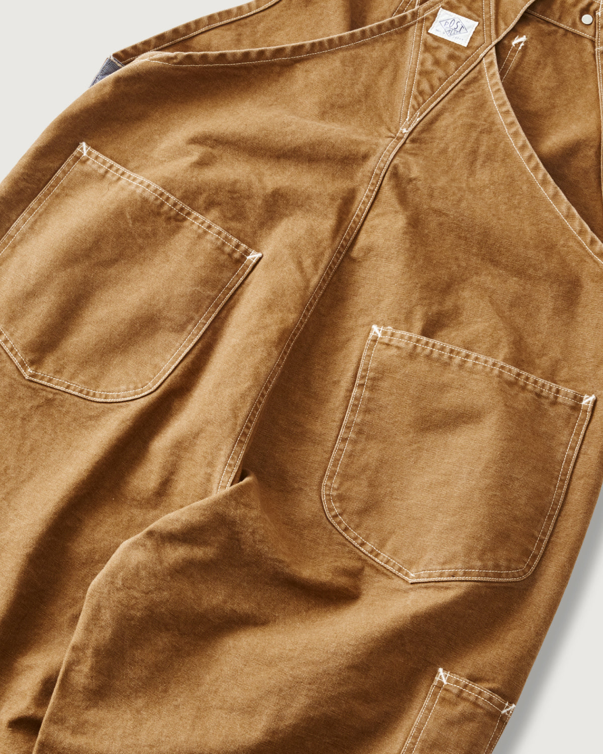 #3401-PCR POST 46 Overalls : pigment dyed canvas washed brown