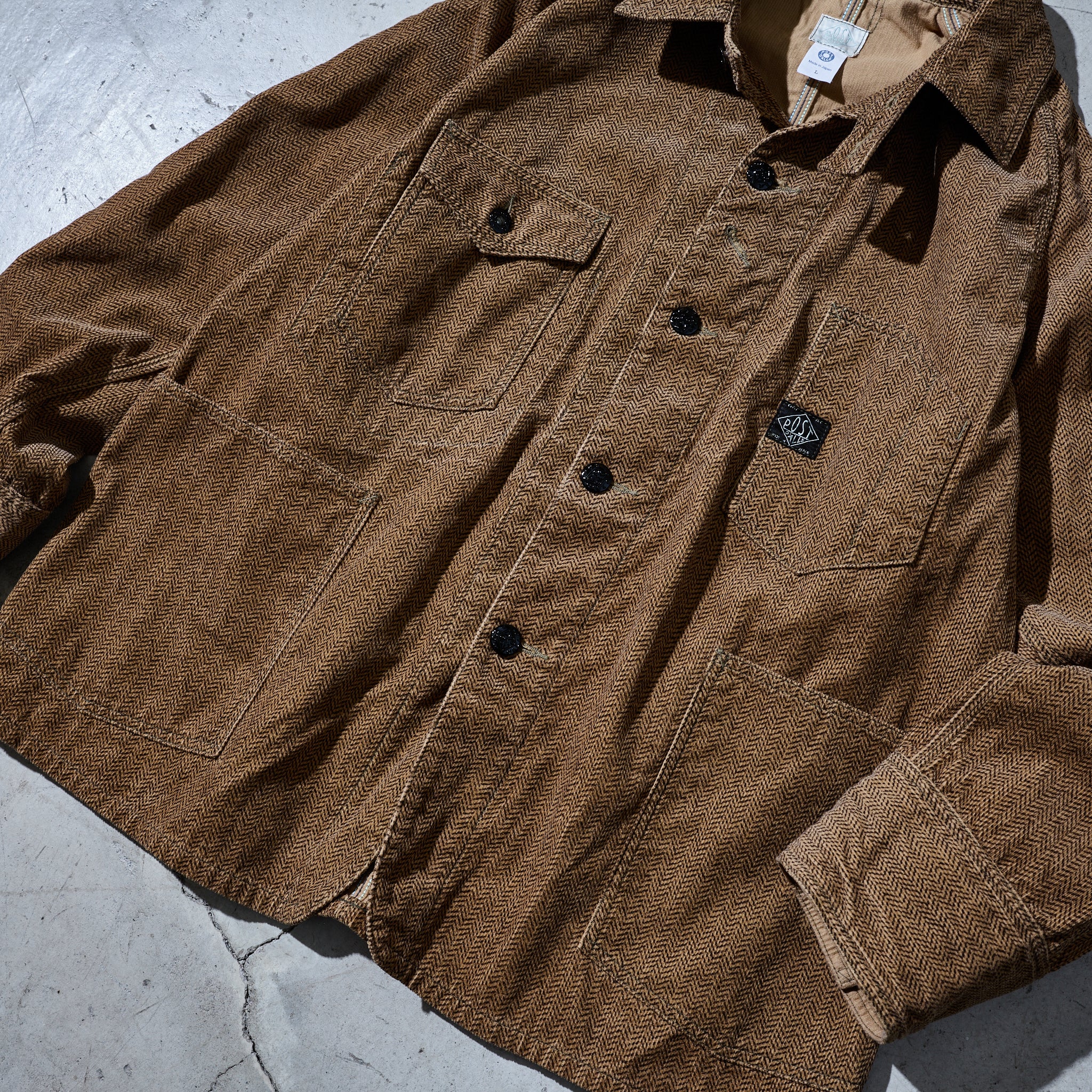 #1102-HCB Engineers' Jacket : herringbone print corduroy brown