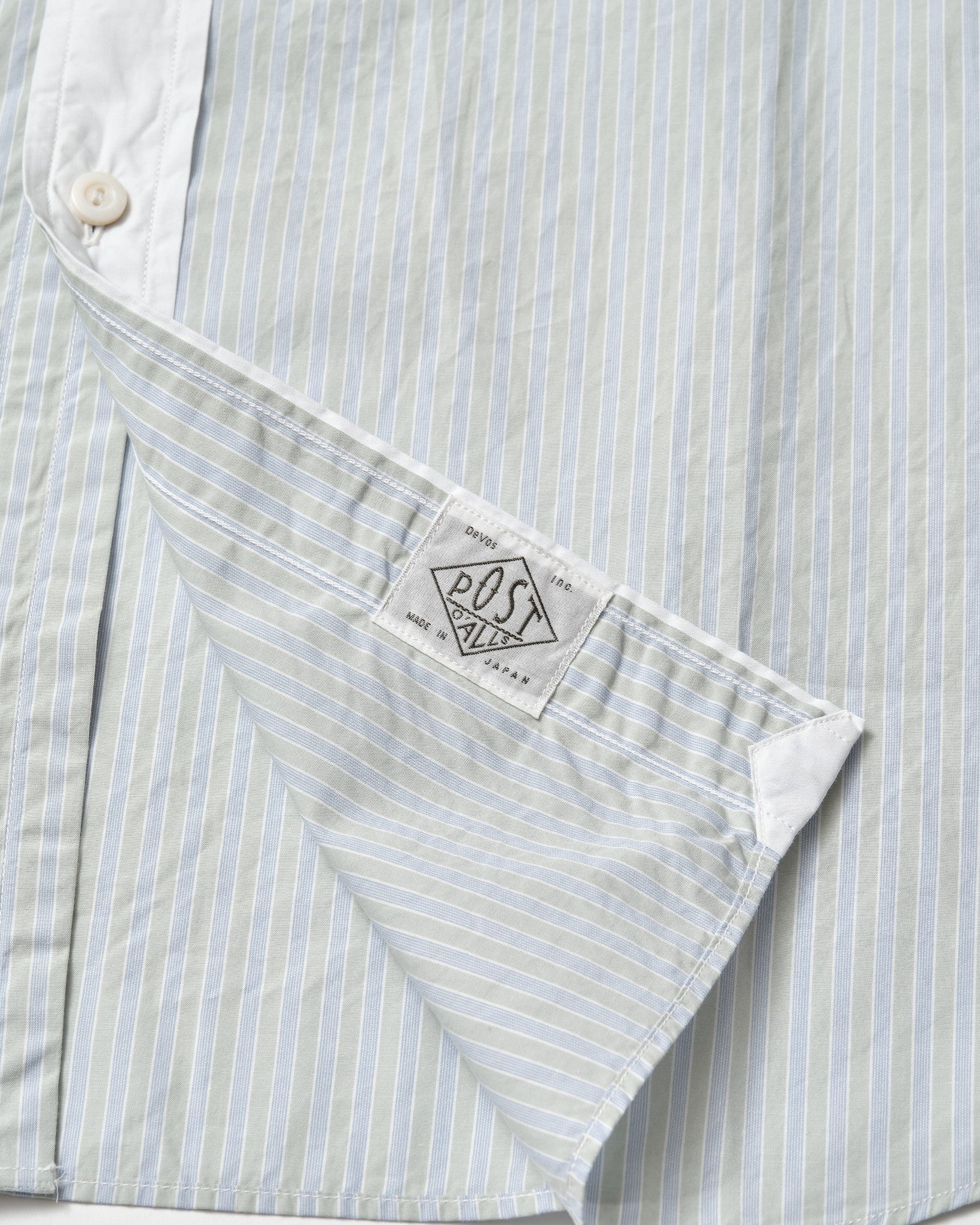 #3232B-GSC Original BL Band Collar Shirt : broadcloth w/white trim green stripe