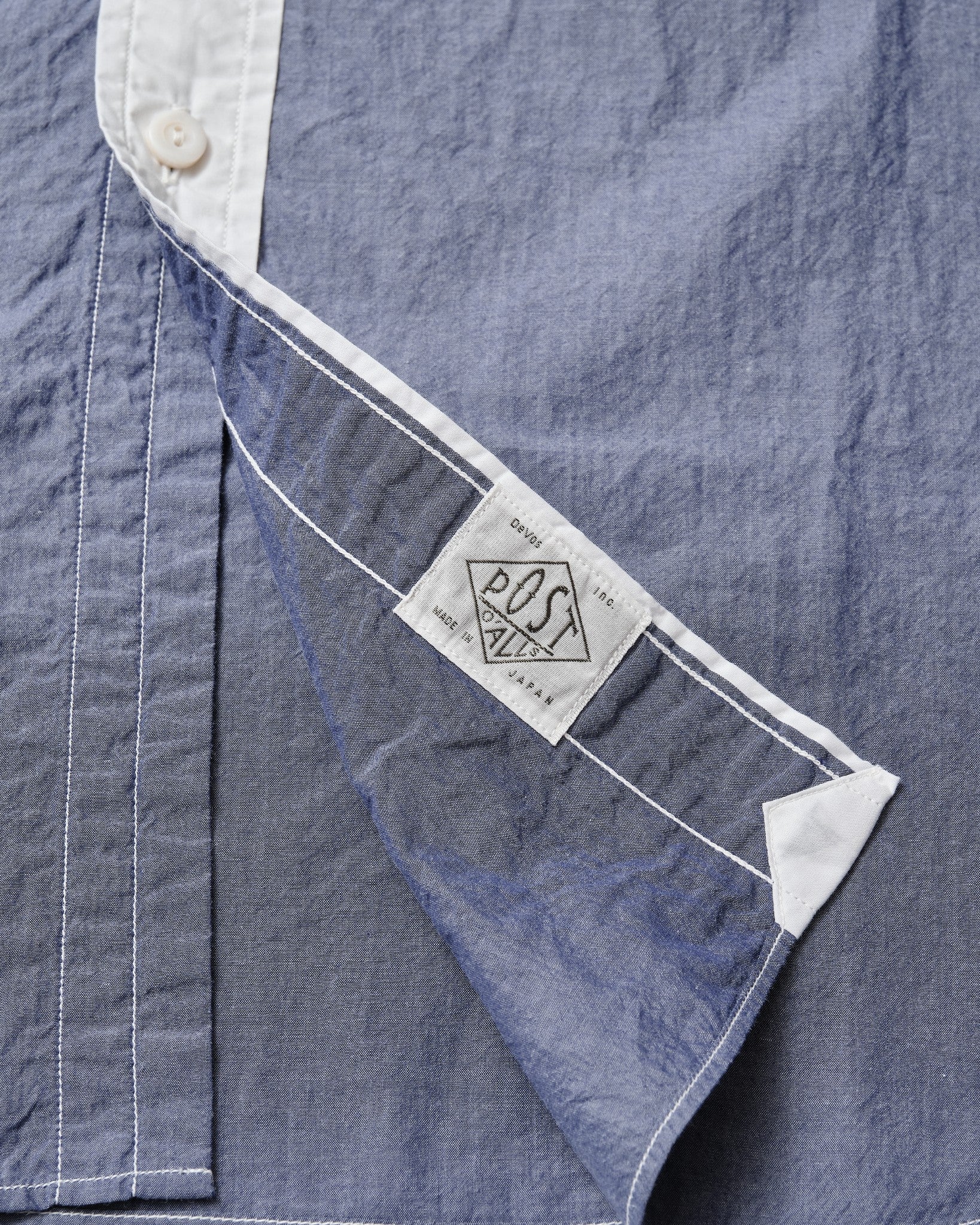 #3232B-SBC Original BL Band Collar Shirt : broadcloth w/white trim blue