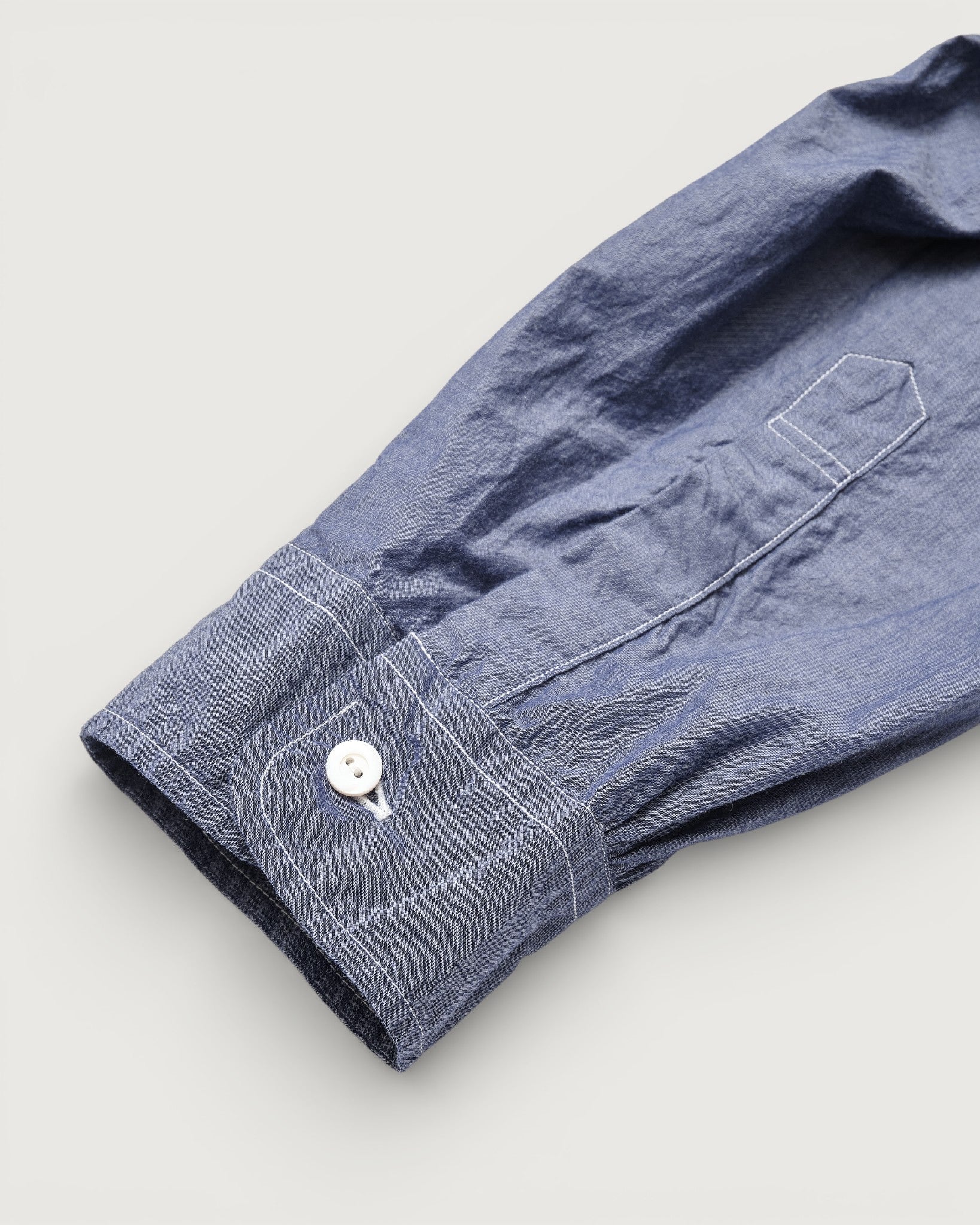 #3232B-SBC Original BL Band Collar Shirt : broadcloth w/white trim blue