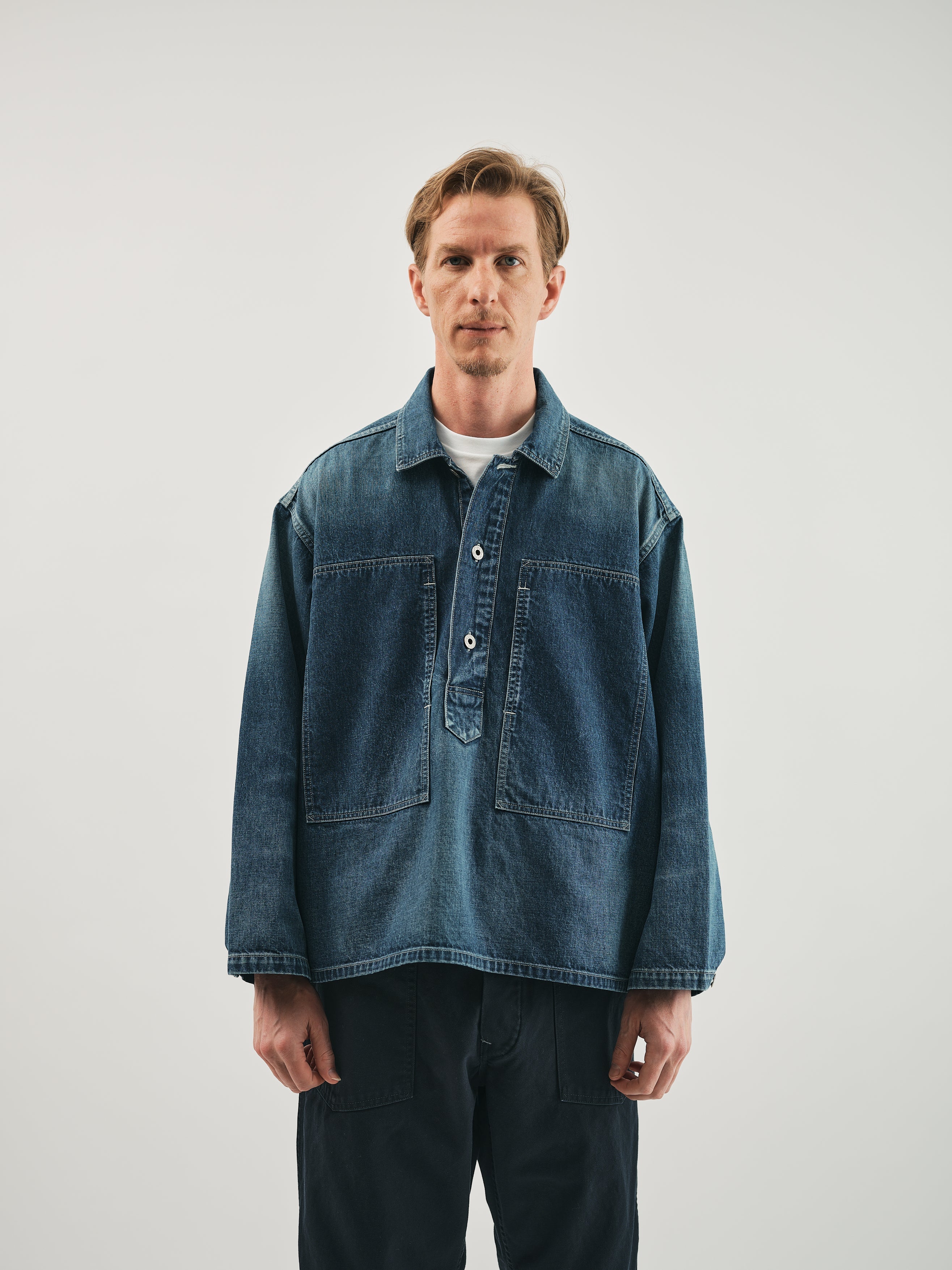 #1204-01W ARMY Shirt : 10 oz.denim indigo worn wash