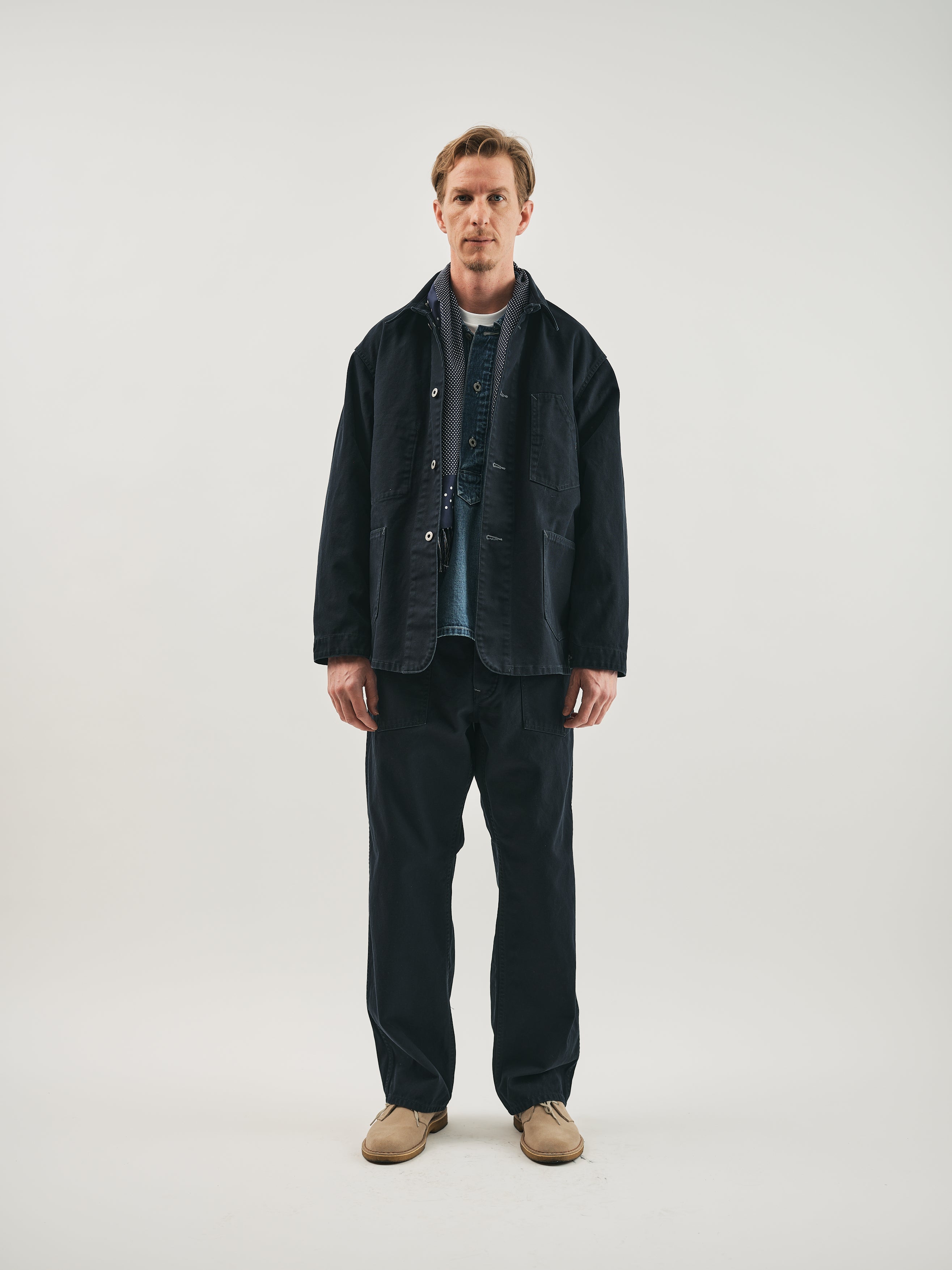 #1101-SN No.1 Jacket : cotton serge navy stone bio wash