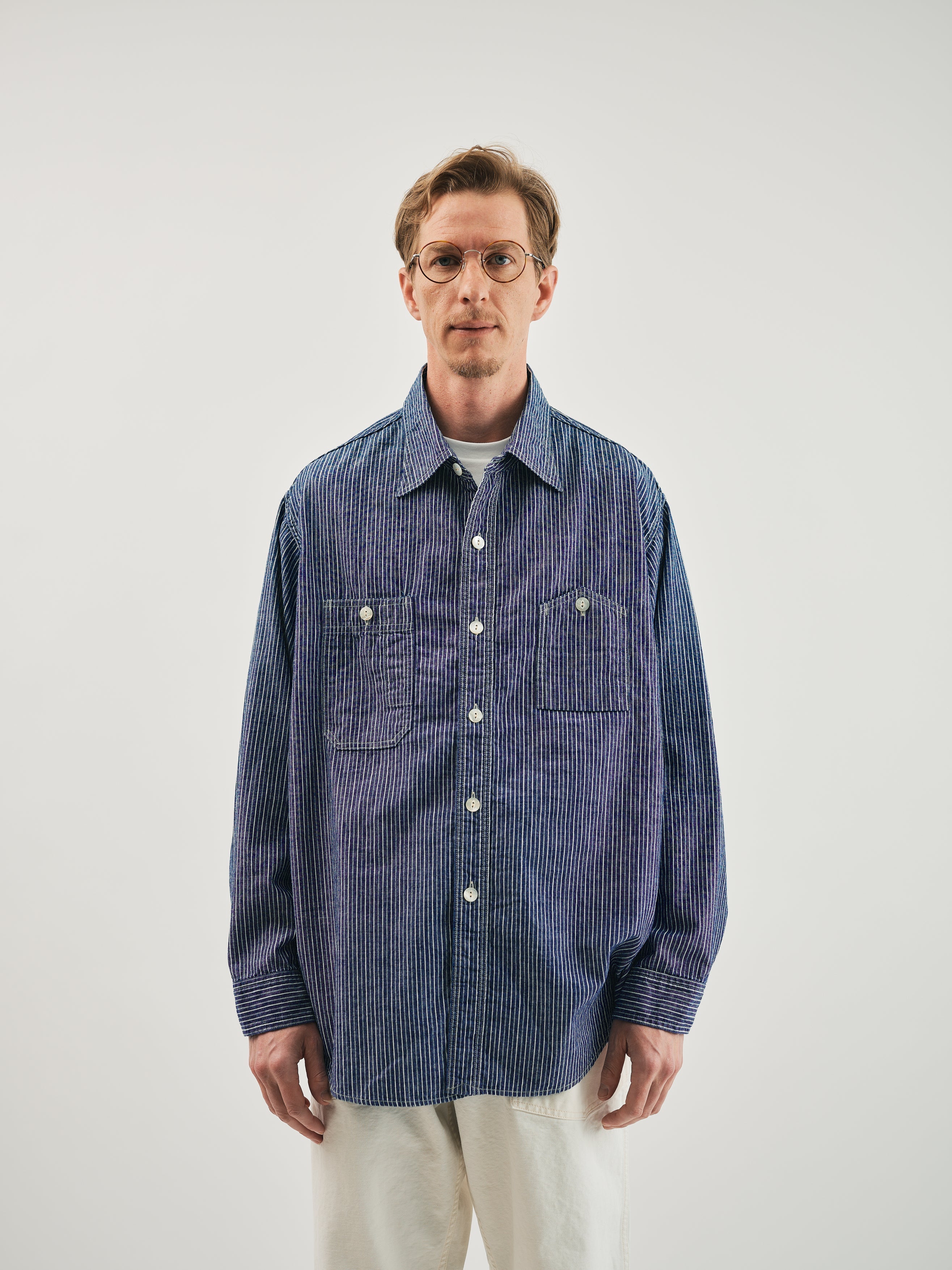 #1206-VCS No.6 Shirt : vintage calico stripe indigo