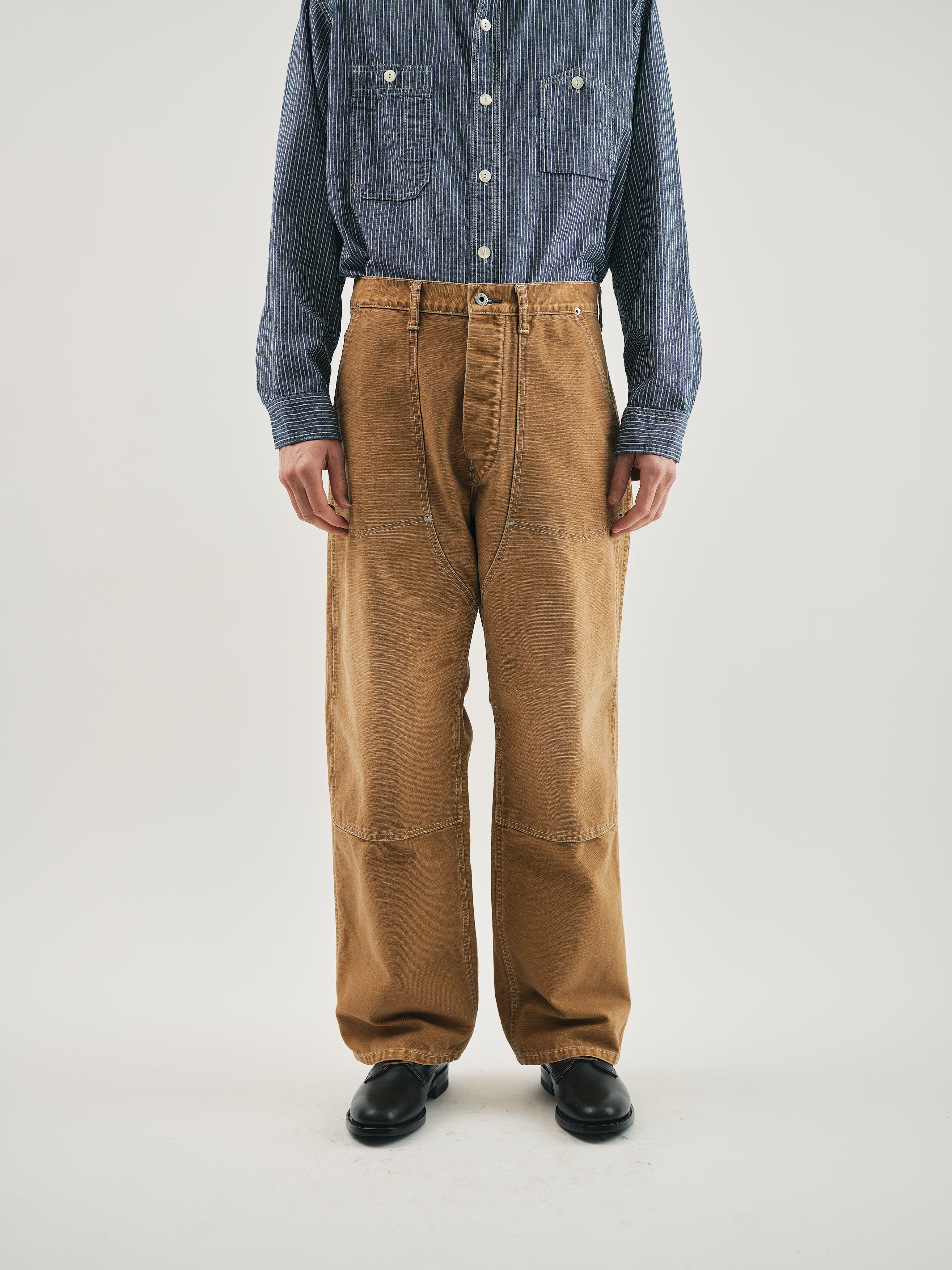 #1302-CR W-Knee Dungarees : vintage canvas brown bio stone wash