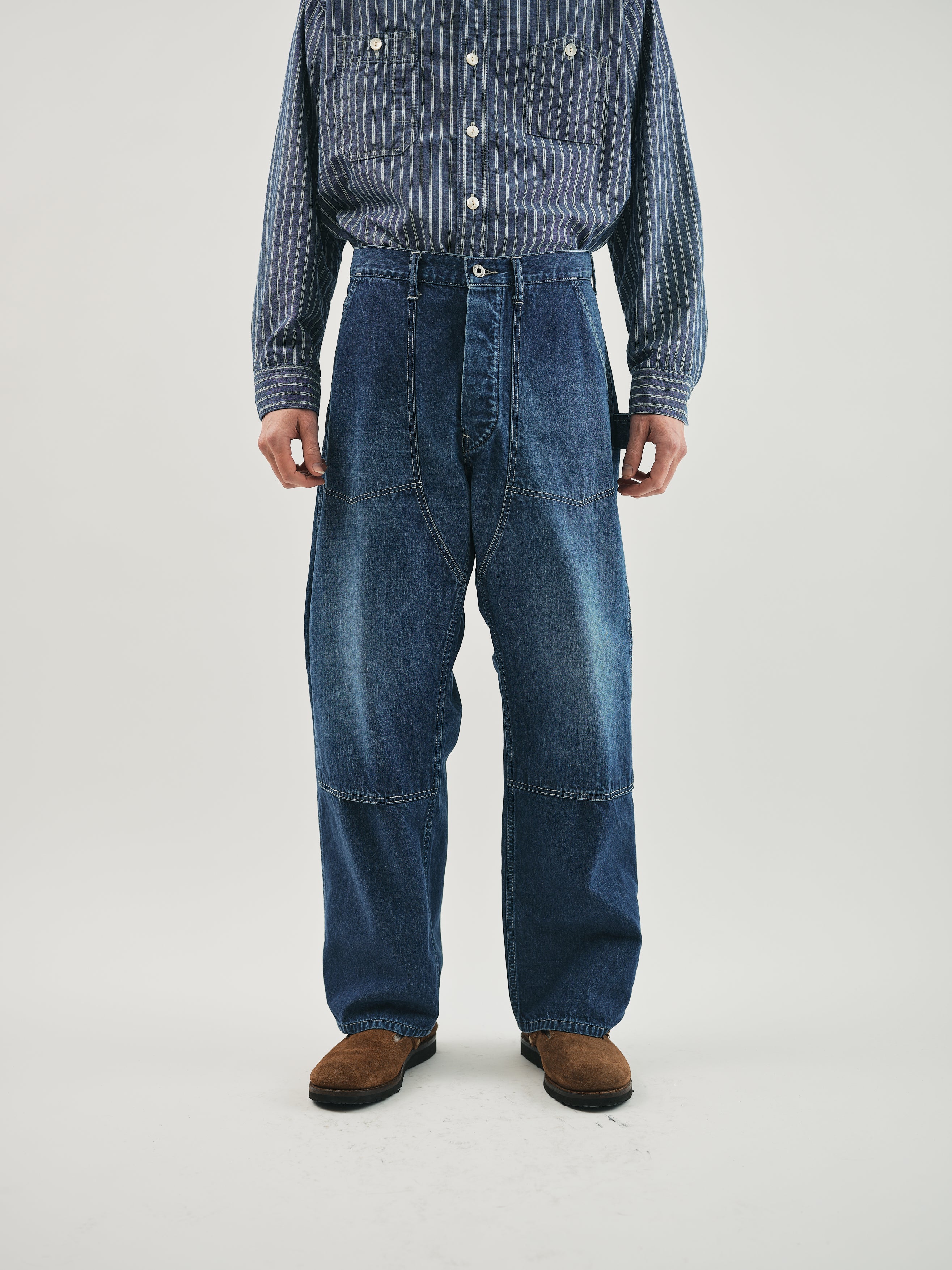 #1302-01W W-Knee Dungarees : 10 oz.denim indigo worn wash