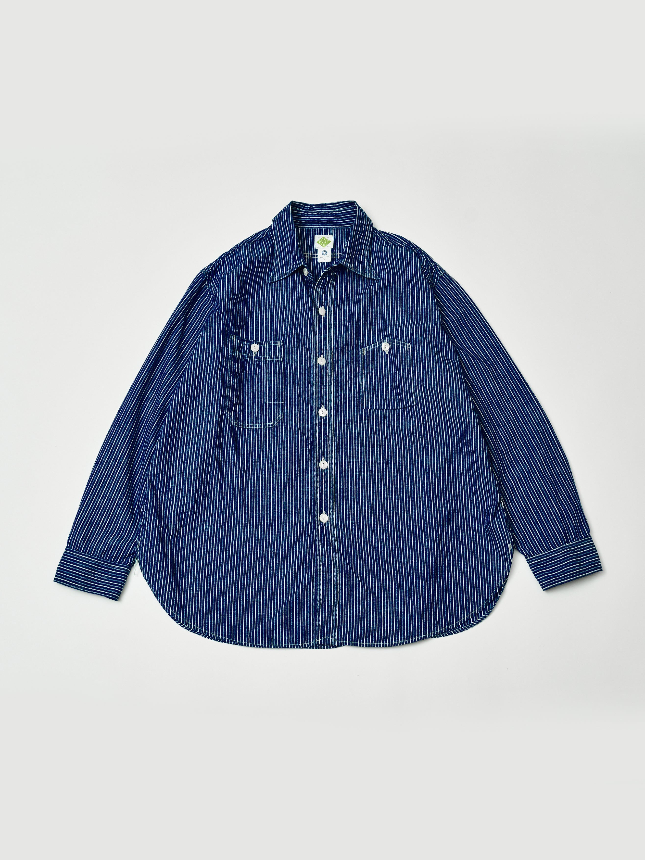 #1206-VCS No.6 Shirt : vintage calico stripe indigo