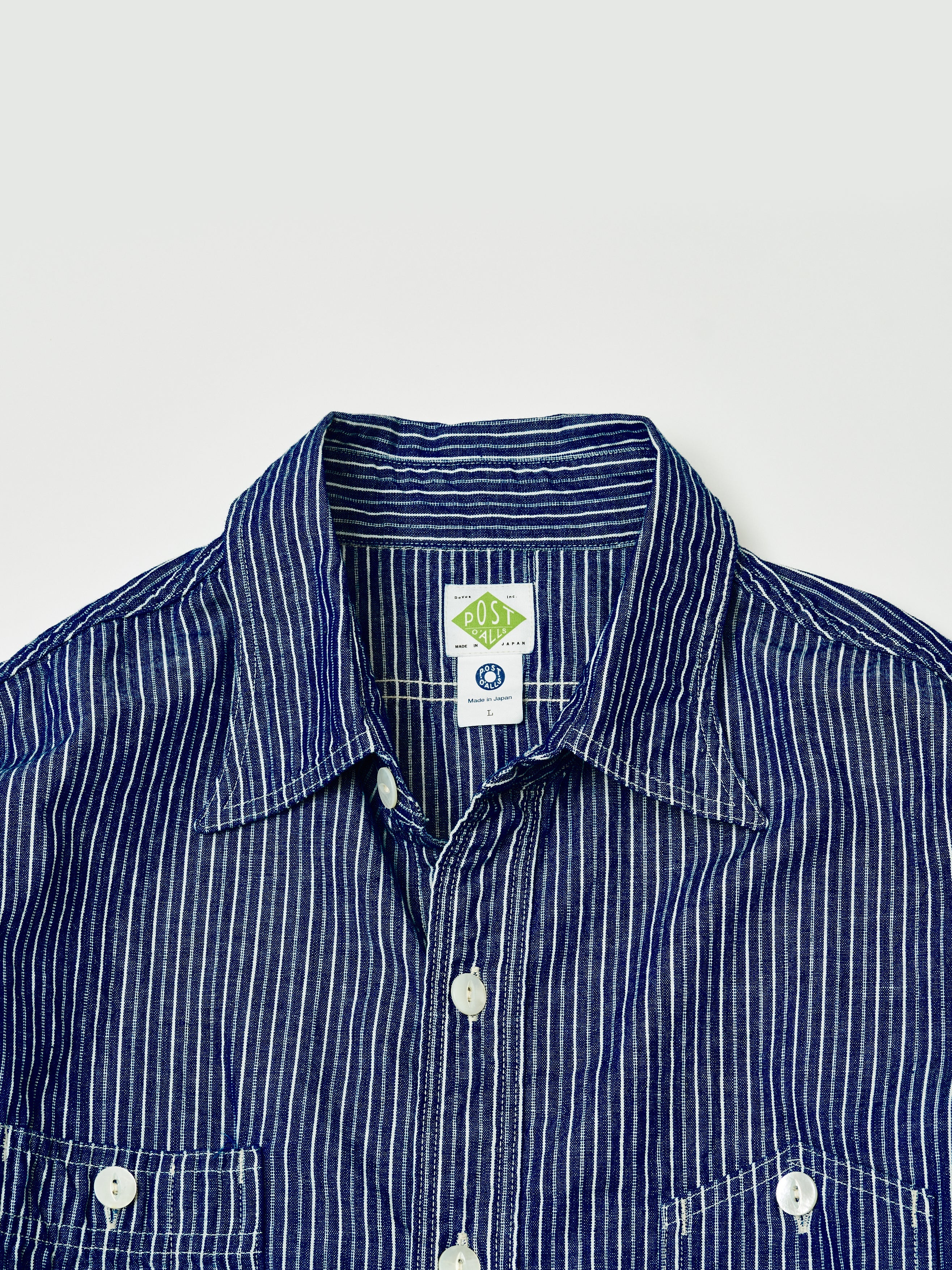 #1206-VCS No.6 Shirt : vintage calico stripe indigo