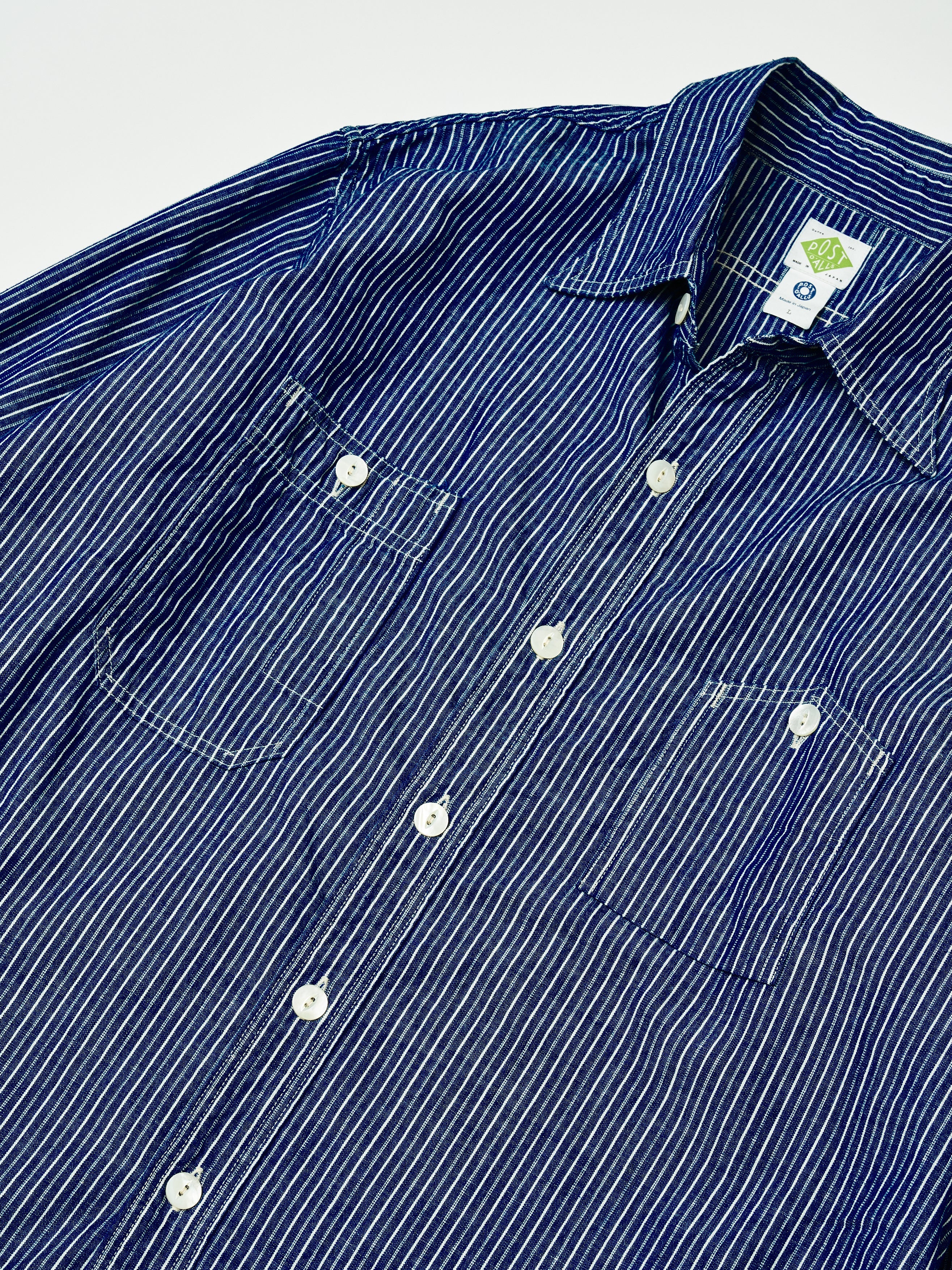 #1206-VCS No.6 Shirt : vintage calico stripe indigo