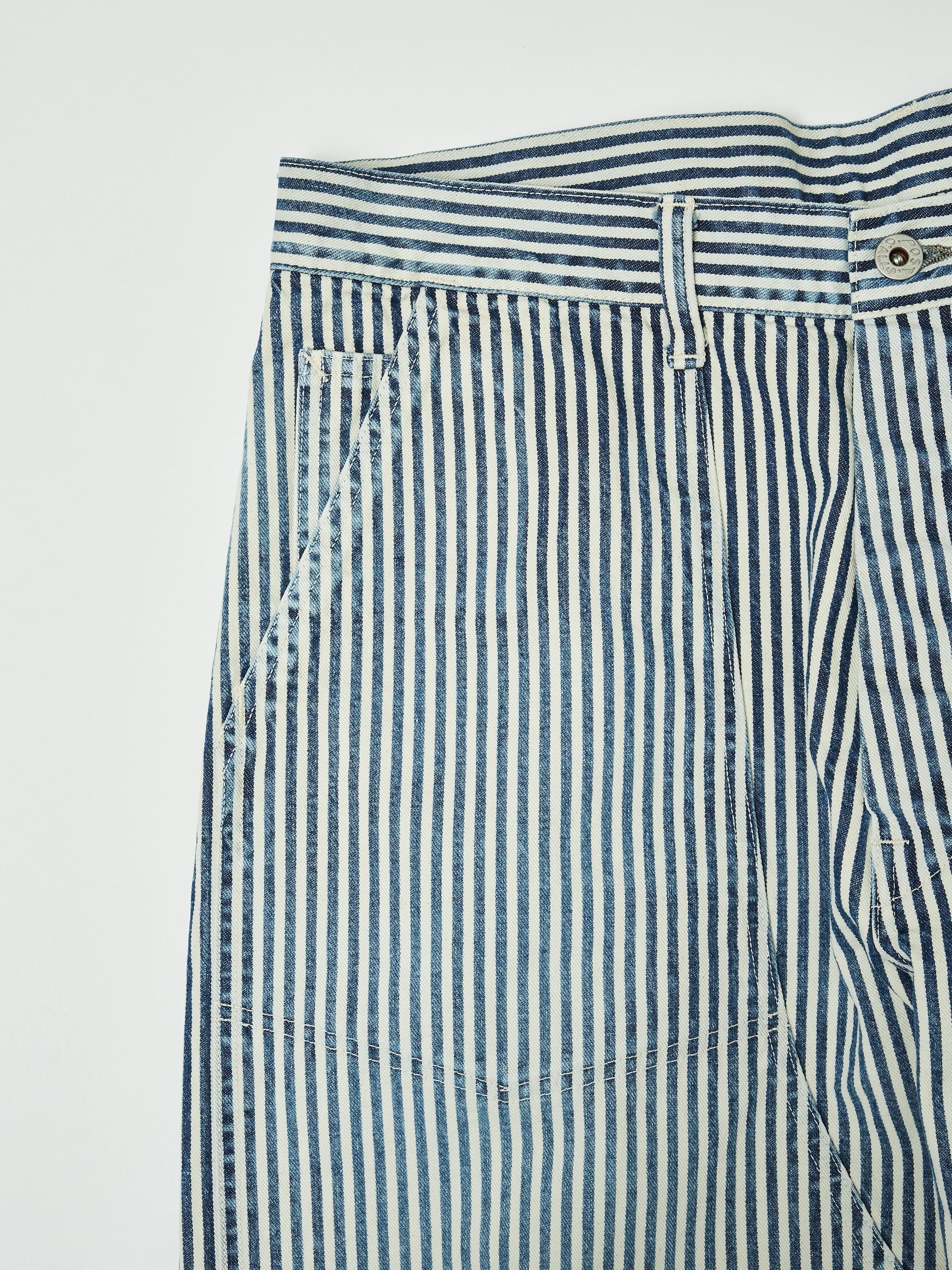 #1302-03W W-Knee Dungarees : hickory stripe indigo worn wash