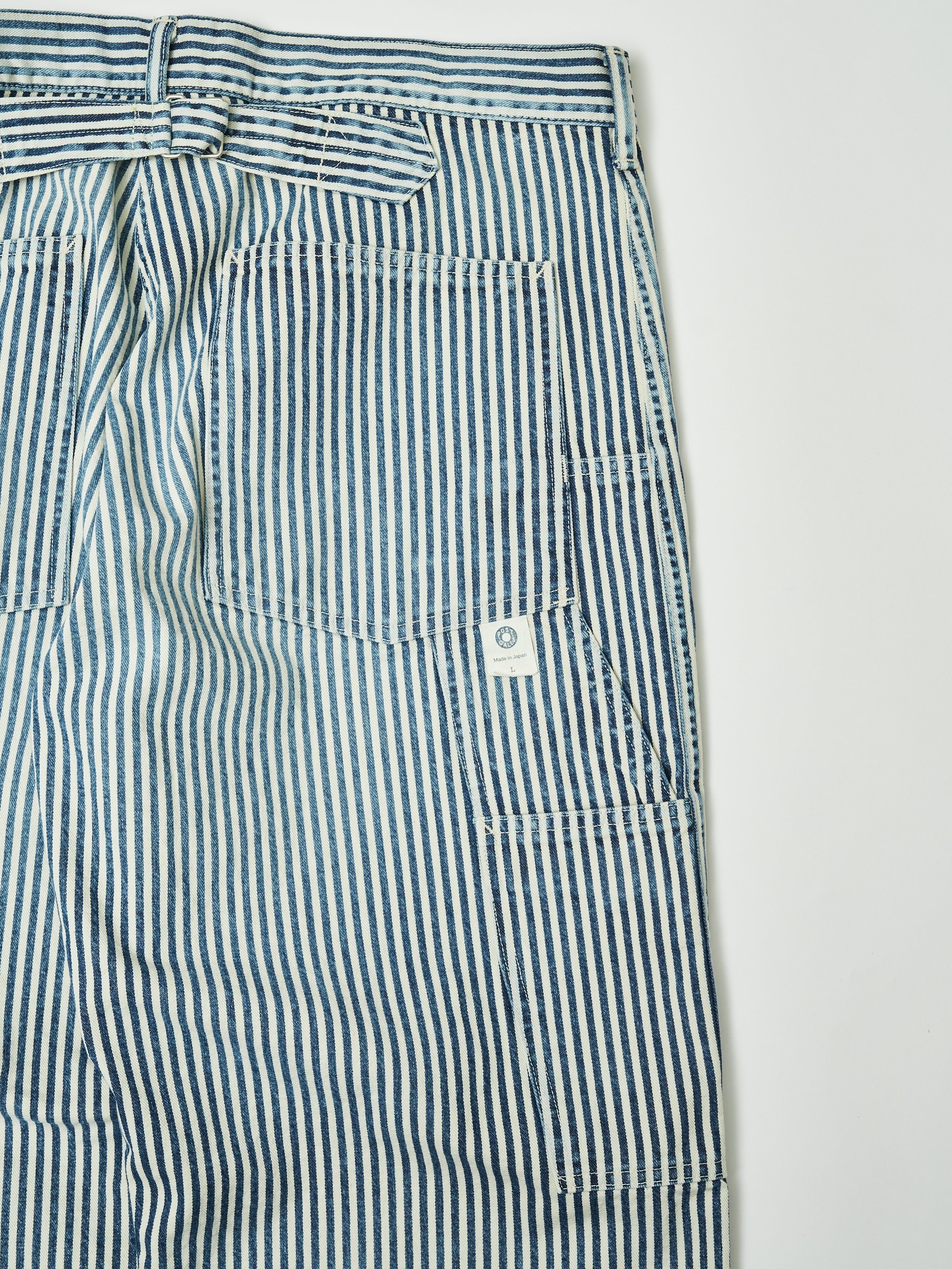 #1302-03W W-Knee Dungarees : hickory stripe indigo worn wash