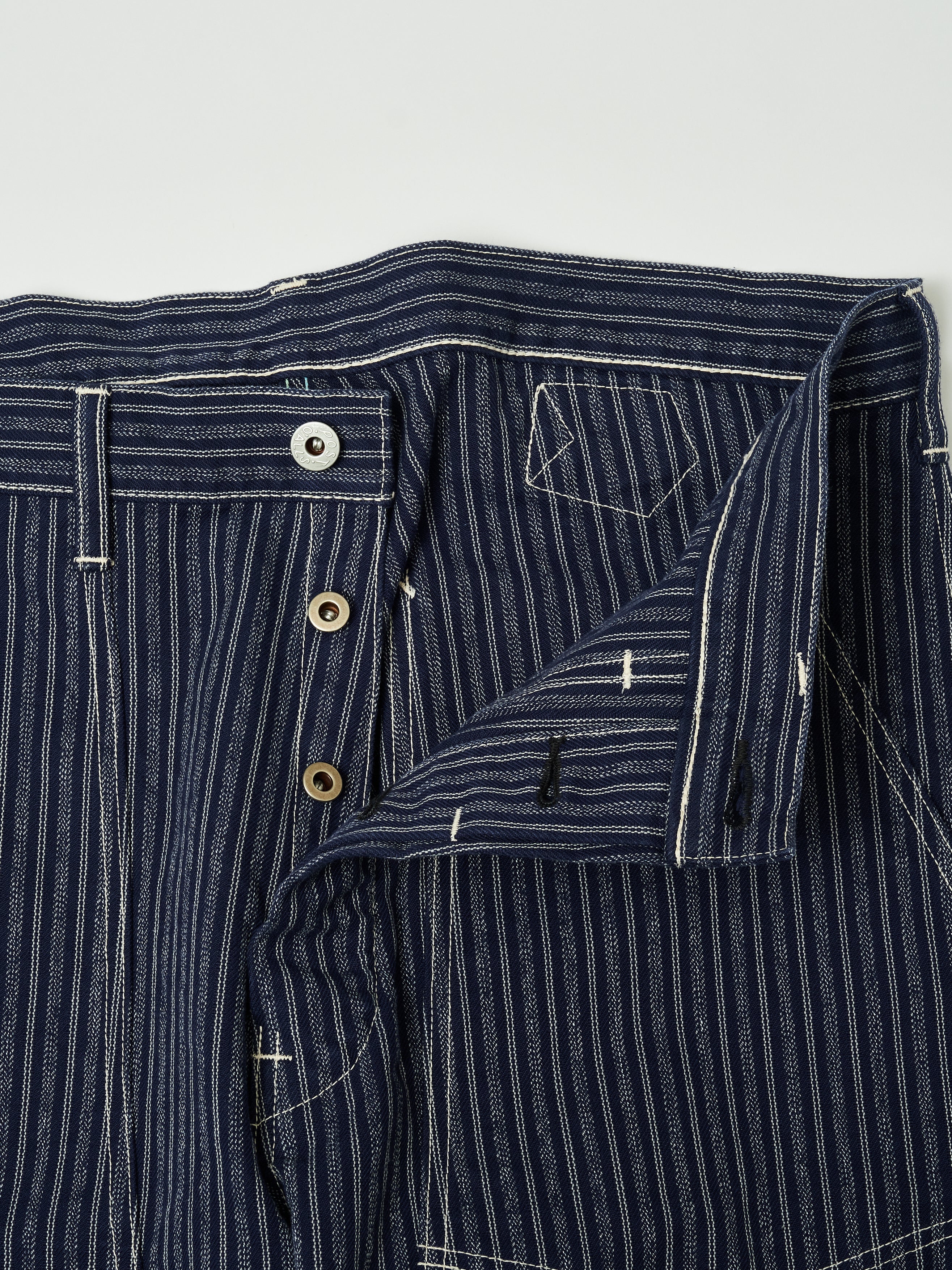 #1302-AS W-Knee Dungarees : alternate stripe indigo