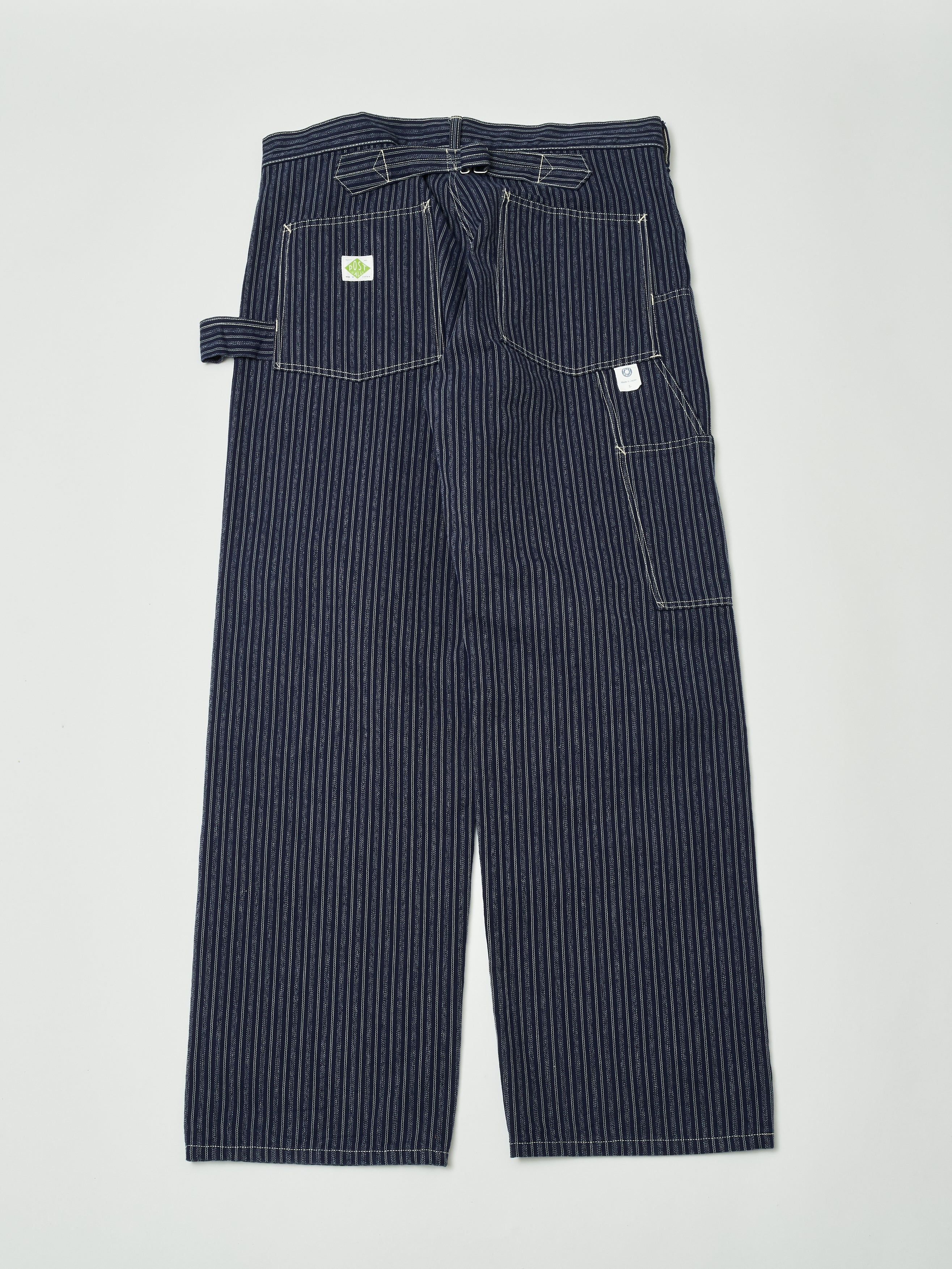#1302-AS W-Knee Dungarees : alternate stripe indigo