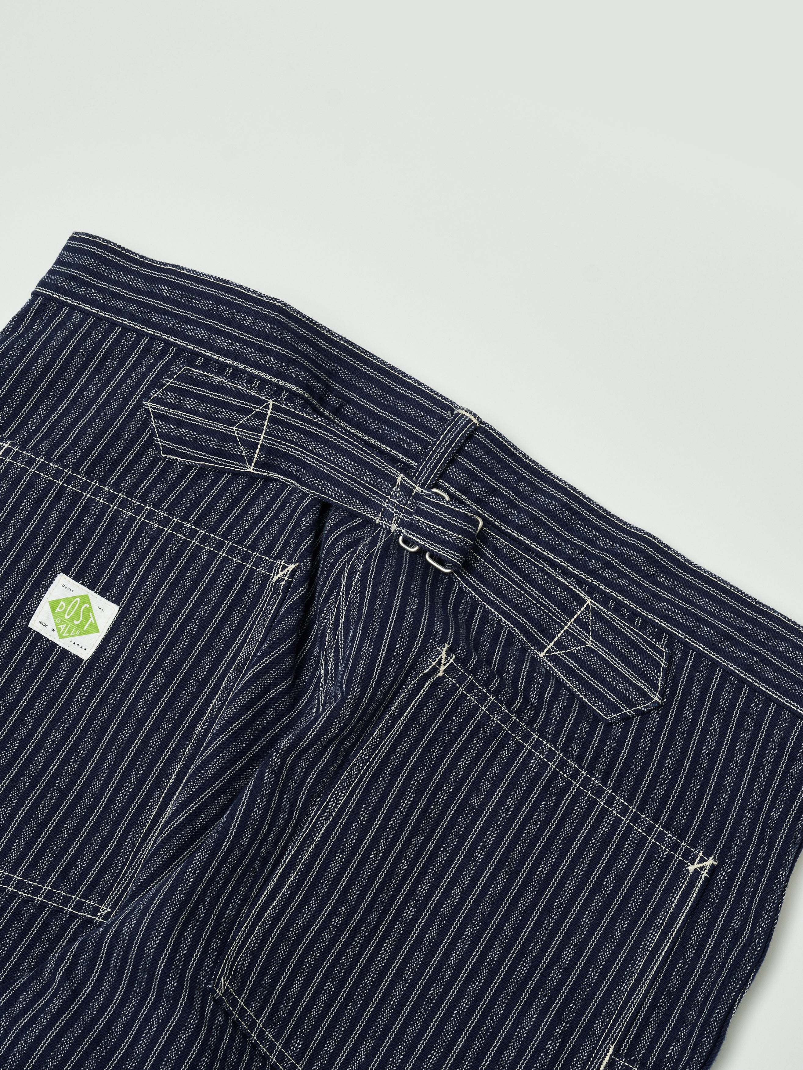 #1302-AS W-Knee Dungarees : alternate stripe indigo