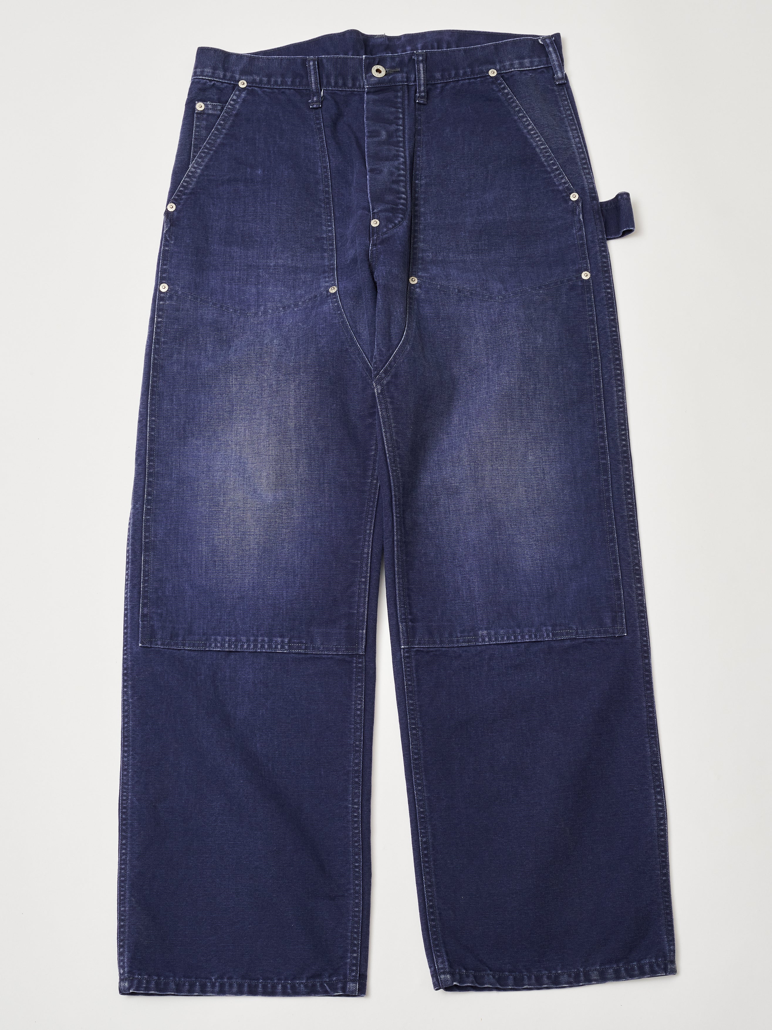 #1302-CN W-Knee Dungarees : vintage canvas navy bio stone wash