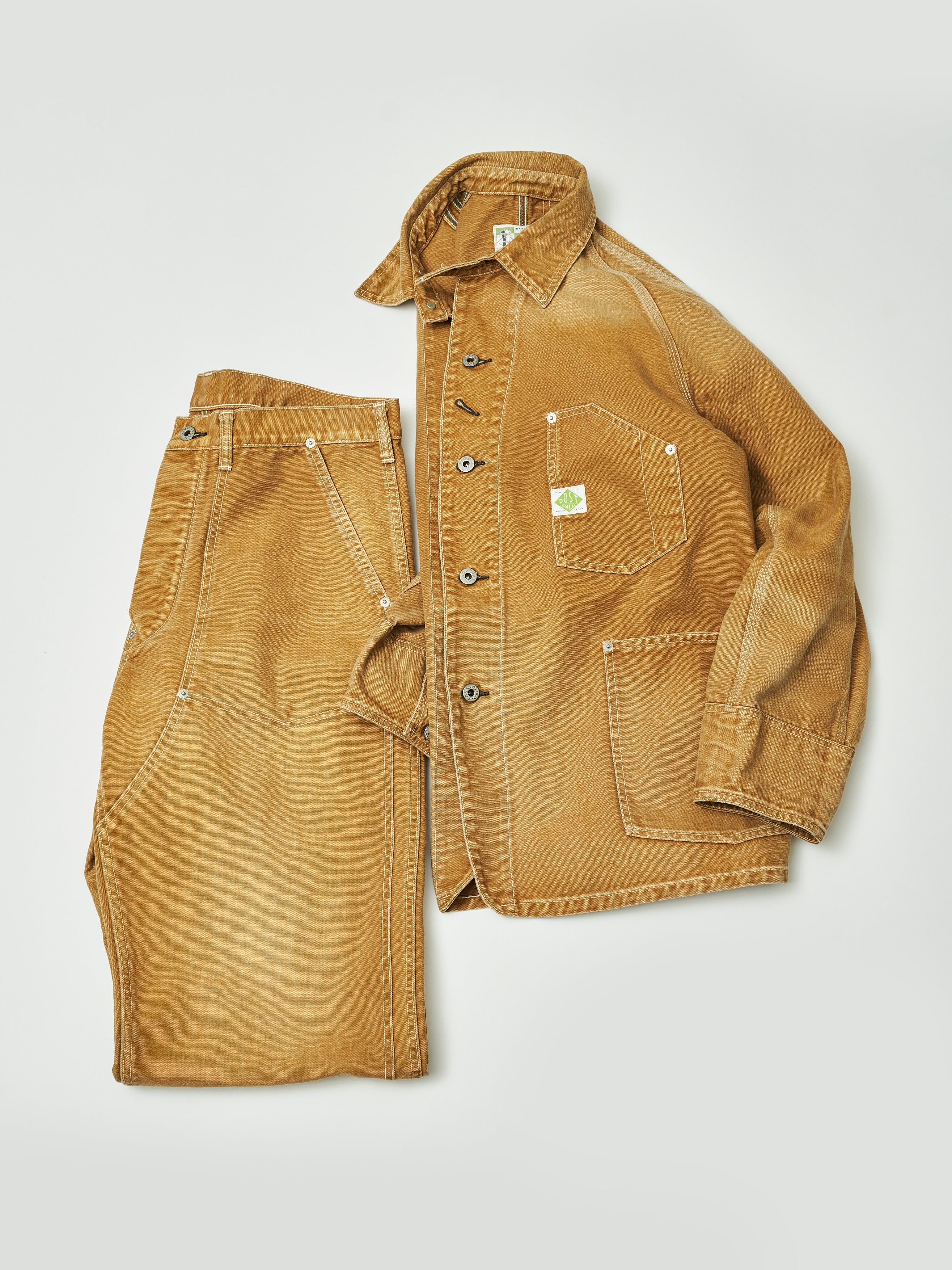 #1302-CR W-Knee Dungarees : vintage canvas brown bio stone wash