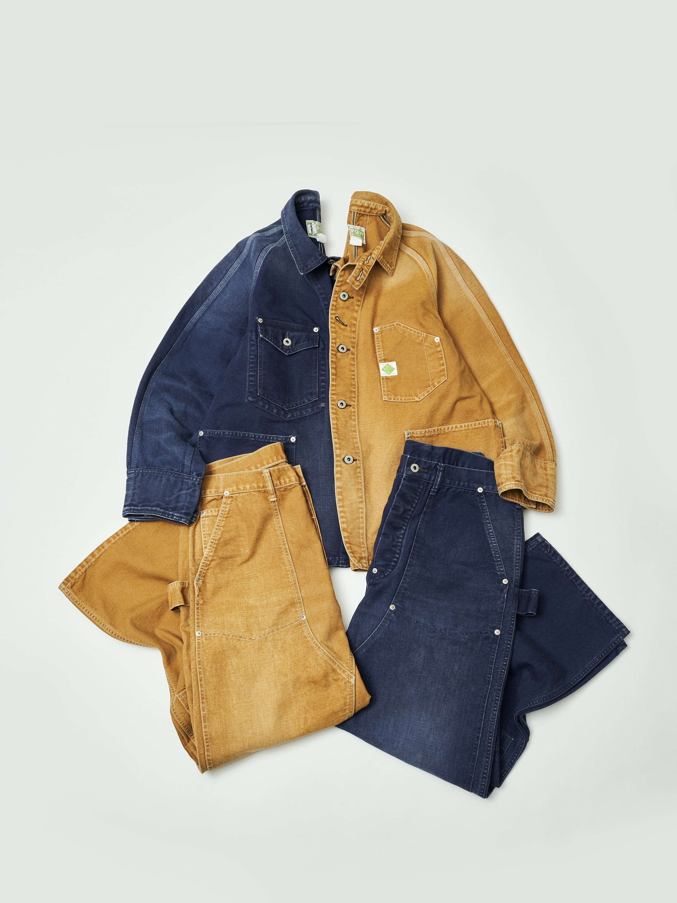 #1302-CN W-Knee Dungarees : vintage canvas navy bio stone wash