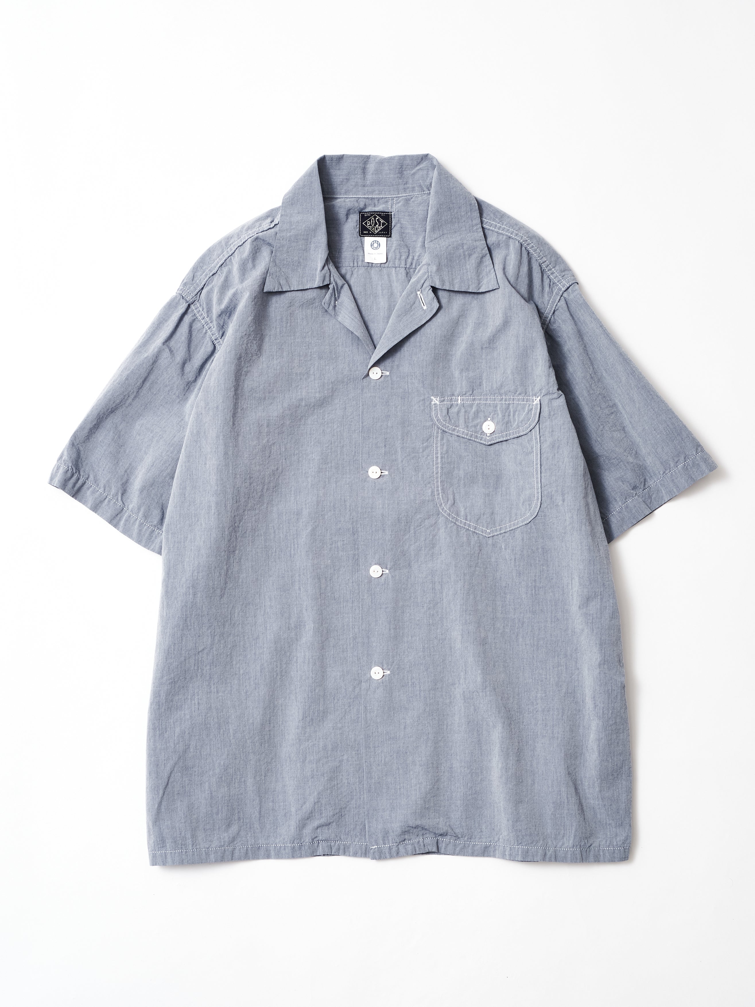 #1207BS-BB New Basic Shirt S/S : natural broadcloth chambray blue_1