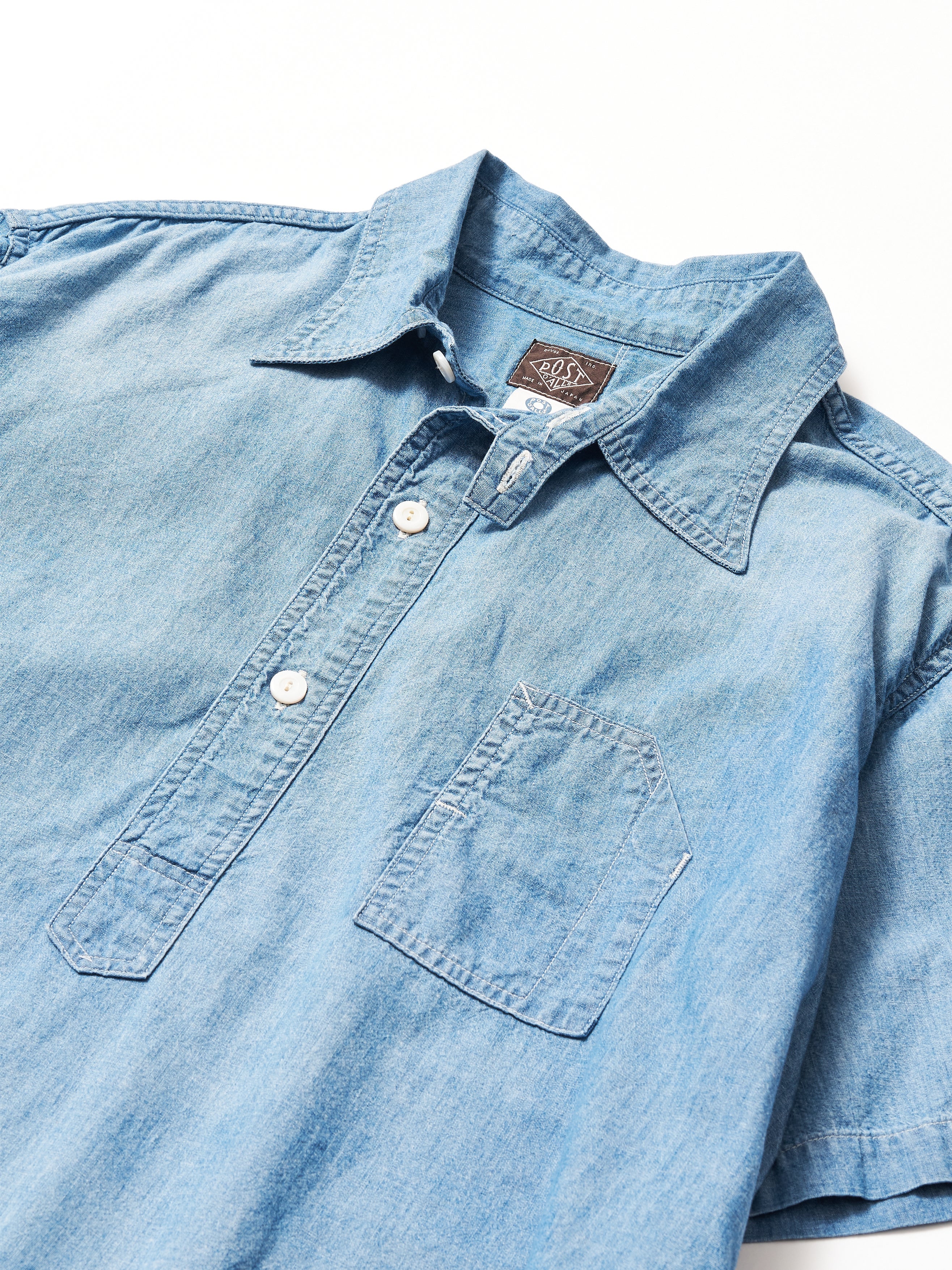 #1201S-11W No.1 Shirt S/S : chambray indigo worn wash_2