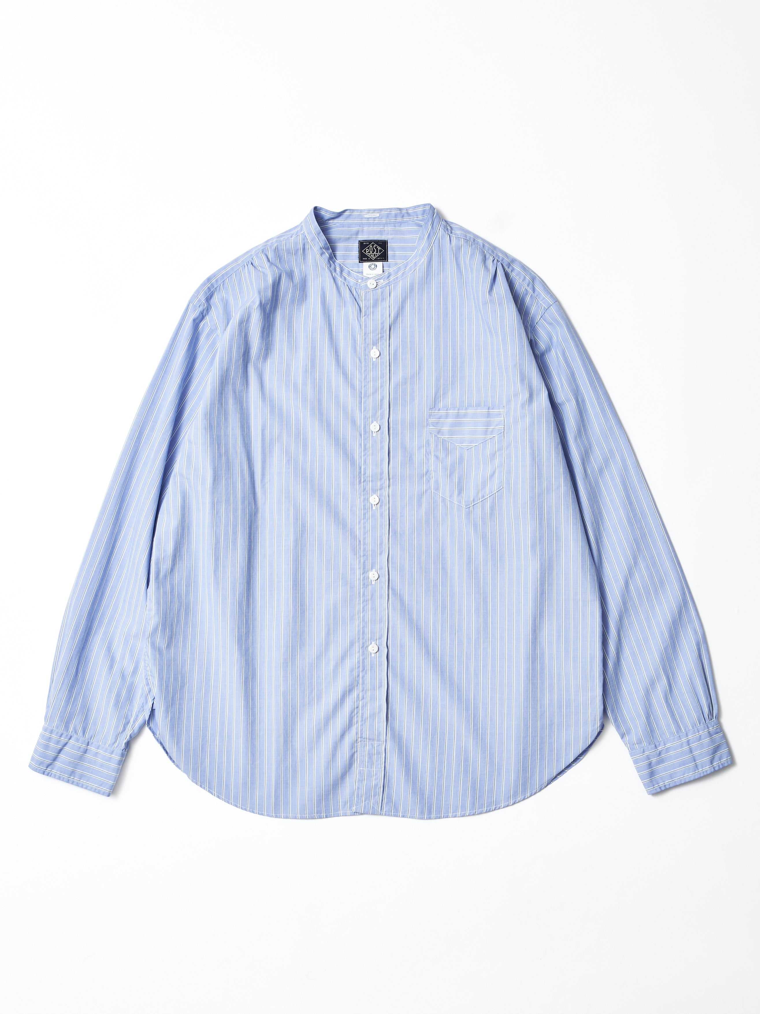 #3232B-SS1 Original Band Collar Shirt : stripe shirting blue1_1